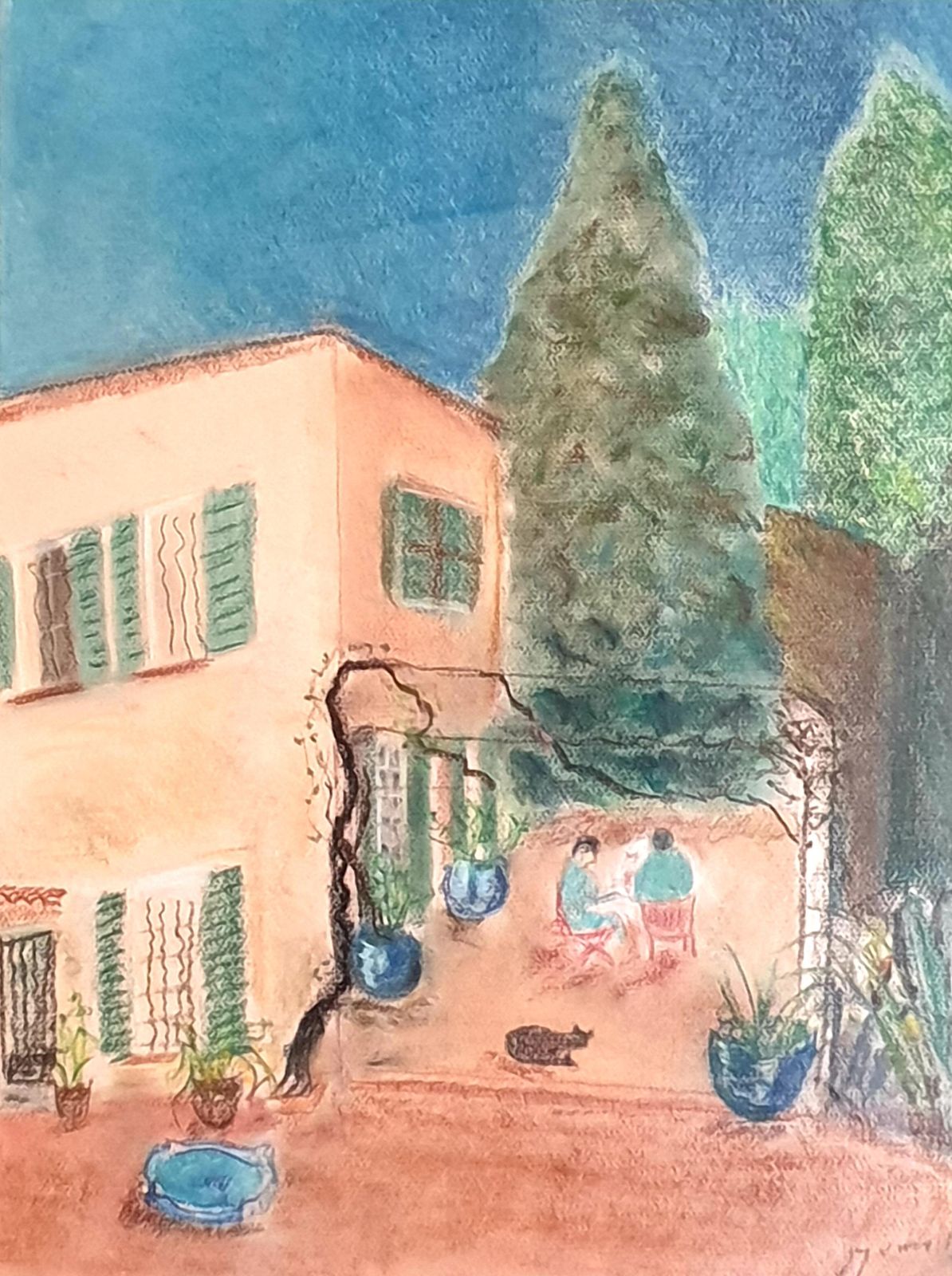 Fauvist Pastel On Paper, "Lunch In Provence", After Henri Matisse photo furniture