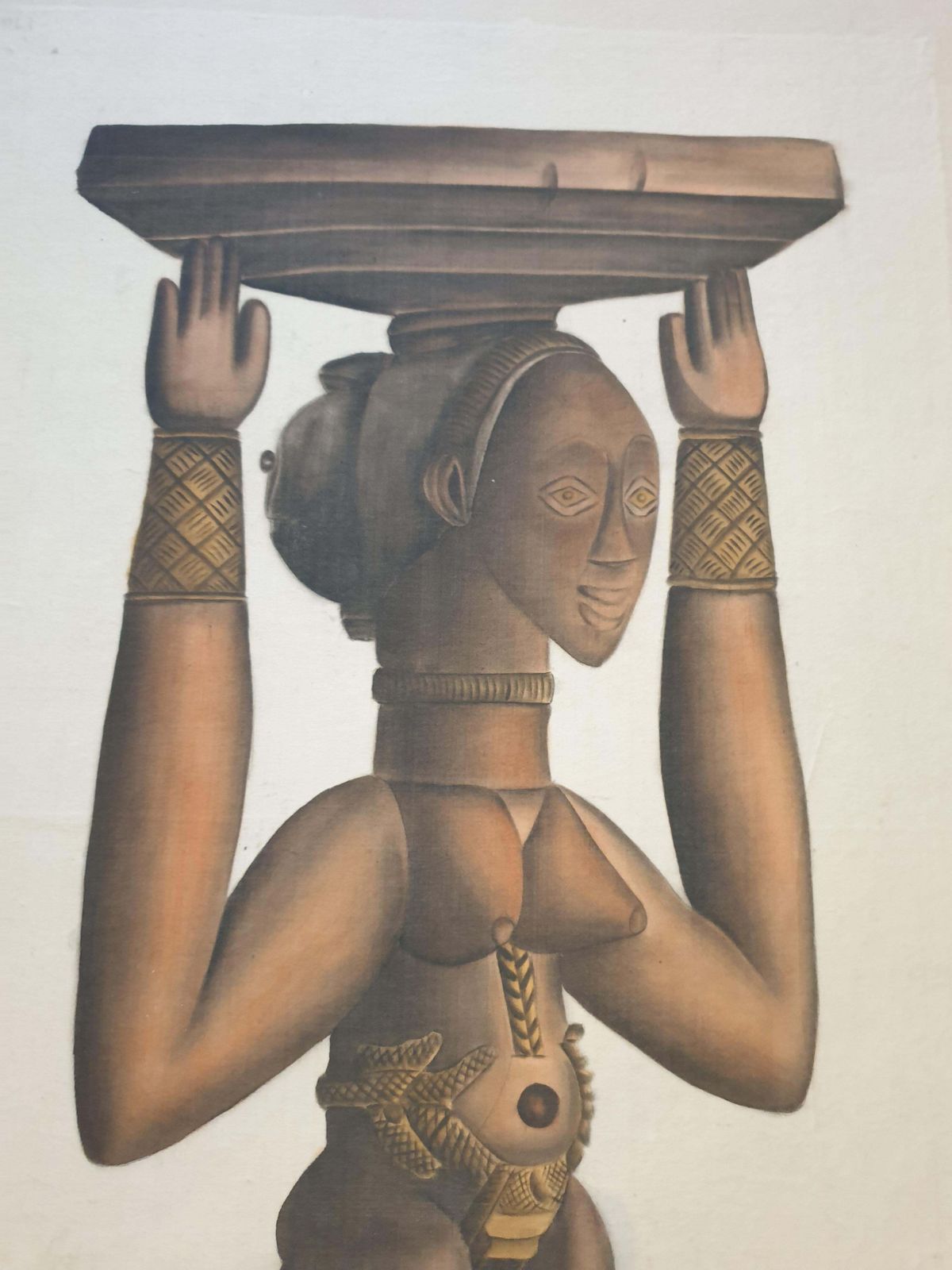 Art La Roche Laffittewatercolour On Handmade Paper Laid On Vélin D'arches Of An African Sculpture. photo