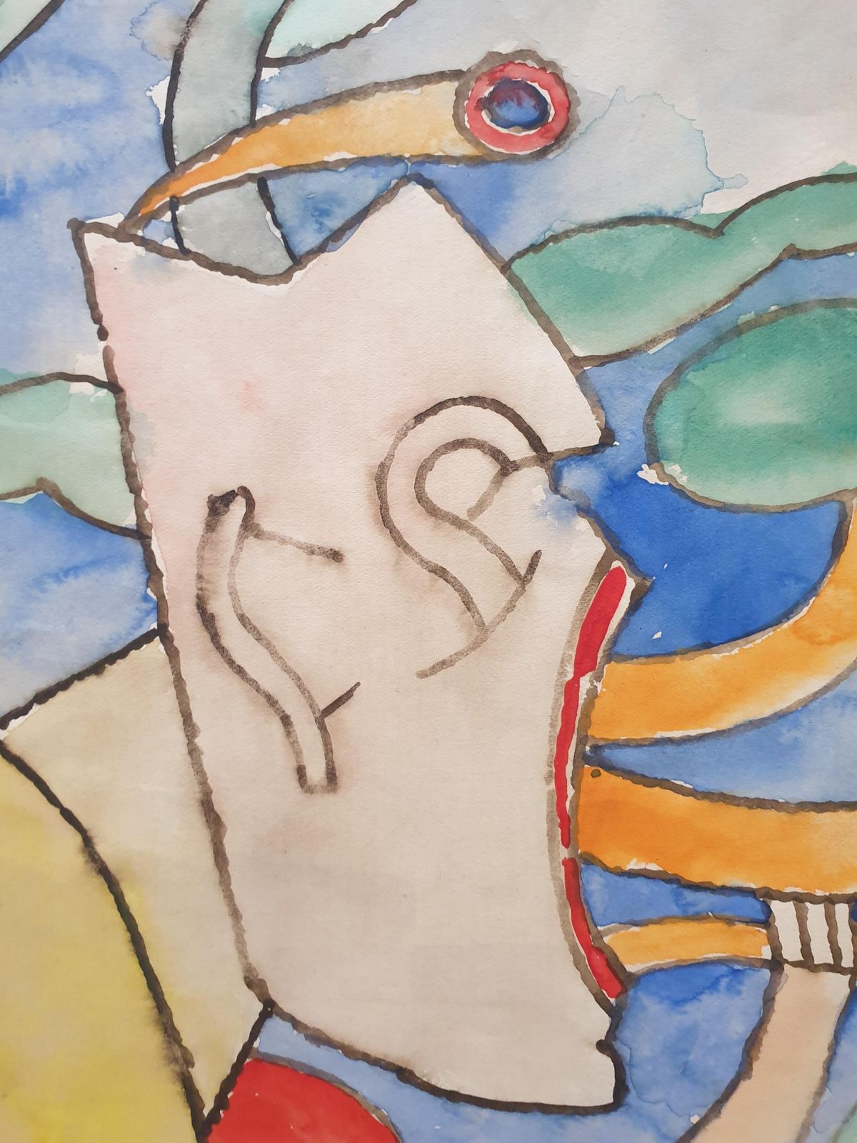 Jean Clerté 'Mother Nature', Lyrical Surrealist Abstract Watercolour On Paper.1978 photo vintage