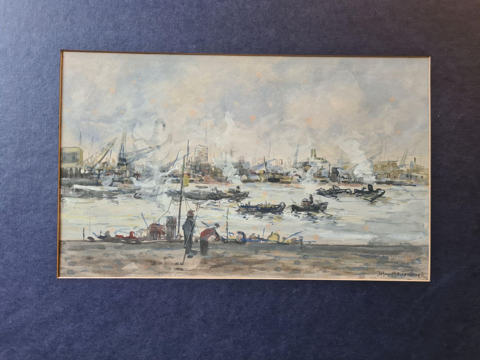 photo furniture Johan Hendrik Van Mastenbroek Impressionist View Of The Leuvehaven In The Port Of Rotterdam, Dutch Watercolour 1920s