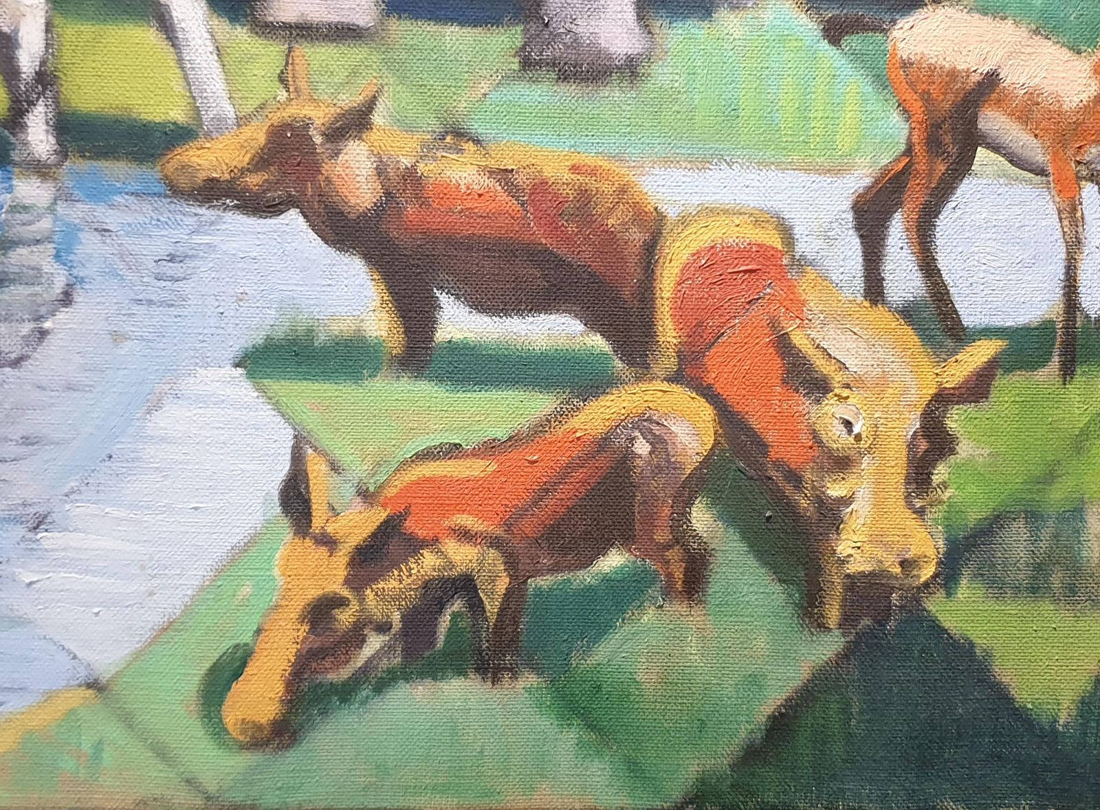 photo for sale Derek Carrutherslarge Scale Surrealist Oil On Canvas, 'At The Watering Hole'.