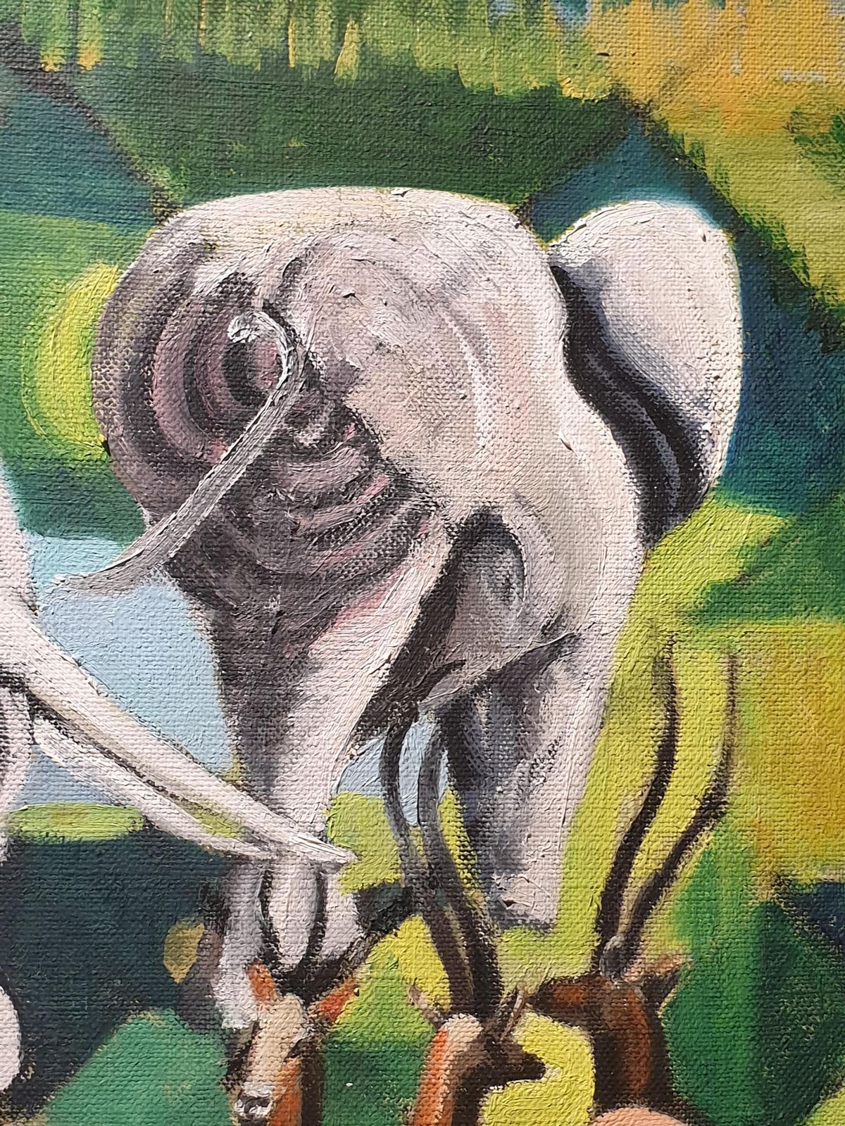 4932.0 Derek Carrutherslarge Scale Surrealist Oil On Canvas, 'At The Watering Hole'. photo