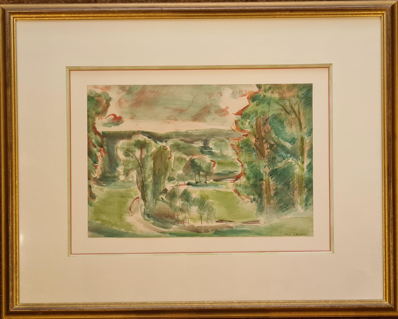 Roger Tolmermid Century Romantic Watercolor On Paper. 'The Valley, Rouen'.1950s photo furniture