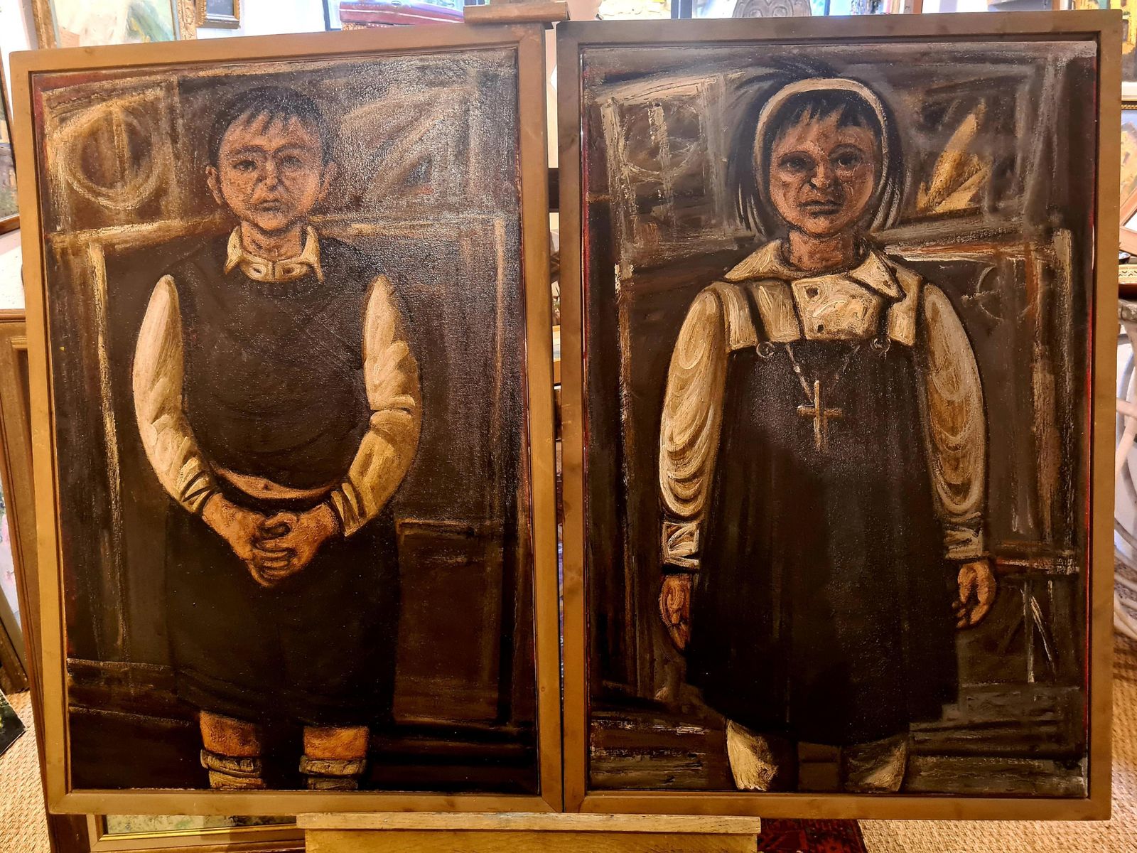 Stuart Mackenzie'him' And 'Her', A Pair Of Large Glasgow School Portrait Paintings On Canvas.1990s photo vinterior