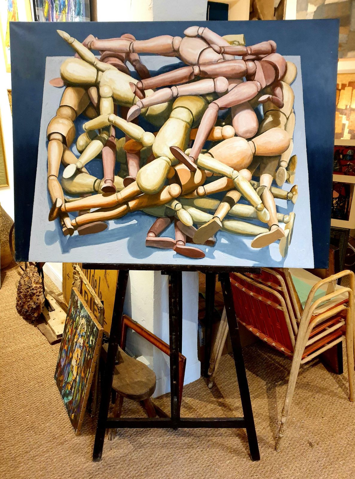 Derek Carruthers Large Scale Abstract Geometric Oil On Canvas, Artist's Lay Figures photo furniture