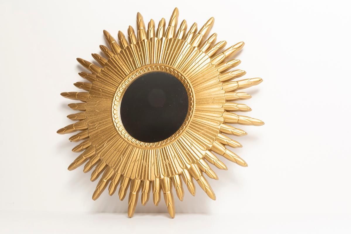 20th Century, Modern Gold Italian Big Sunburst Mirror, Giltwood, 1960s photo buy
