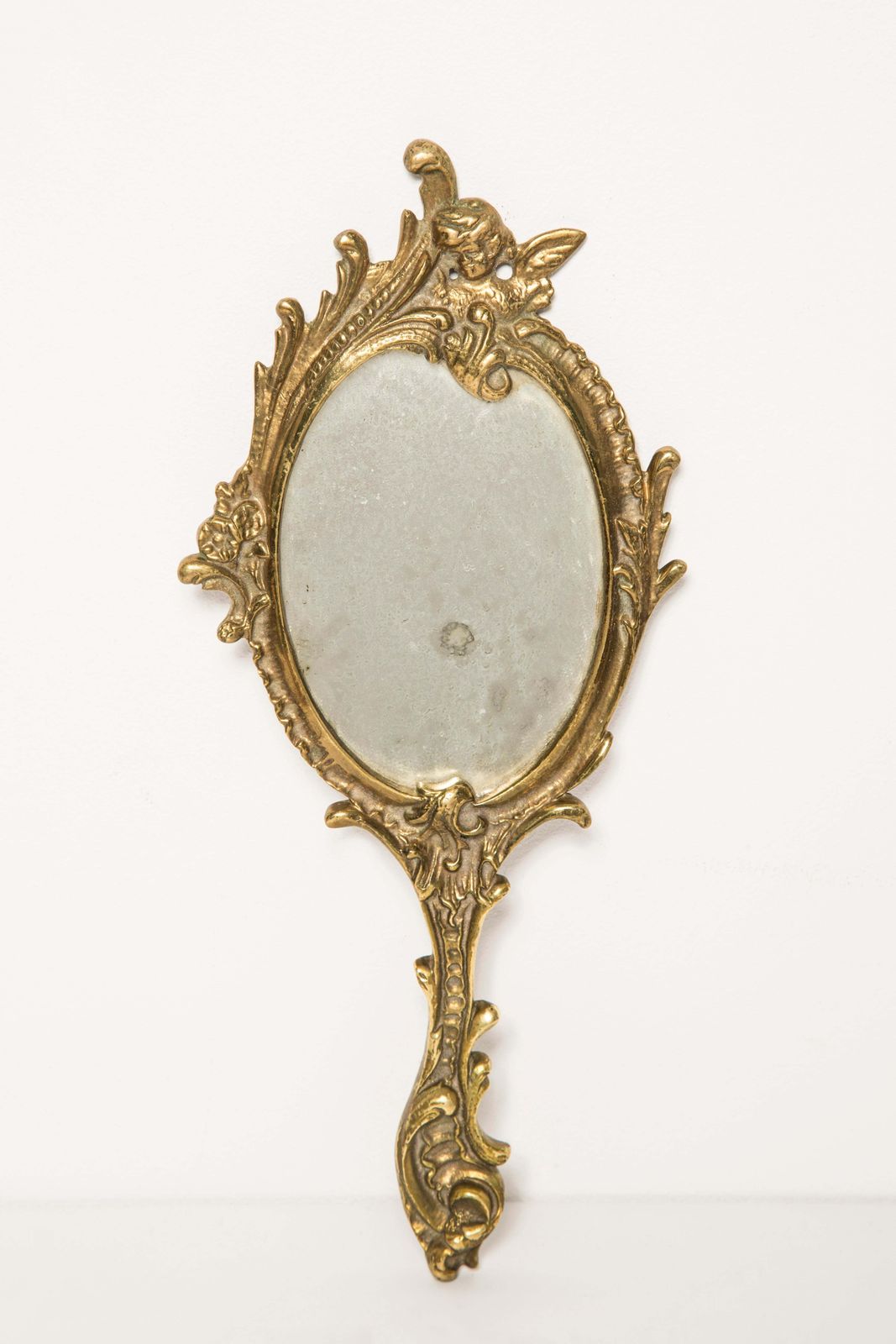 Midcentury Vintage Old Gold Mini Mirror With Angels, Italy, 1960s photo vinterior
