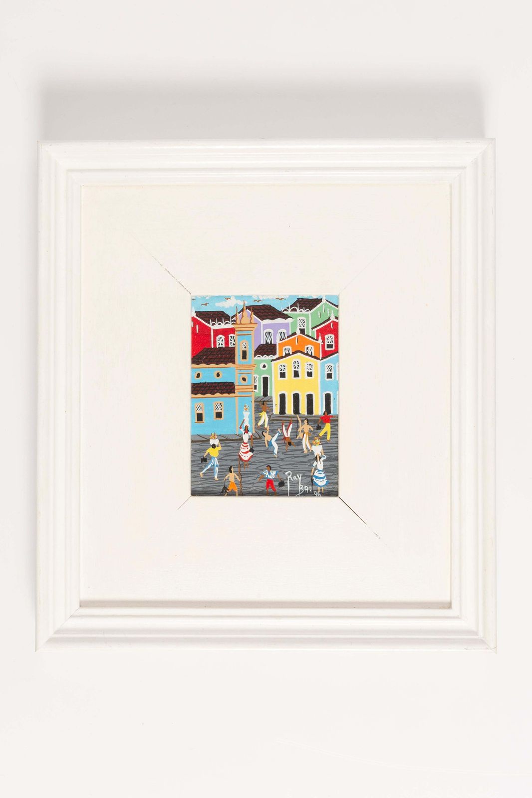 Small Oil Painting, White Wood Frame, The City, Ray Bai, 1995 photo furniture