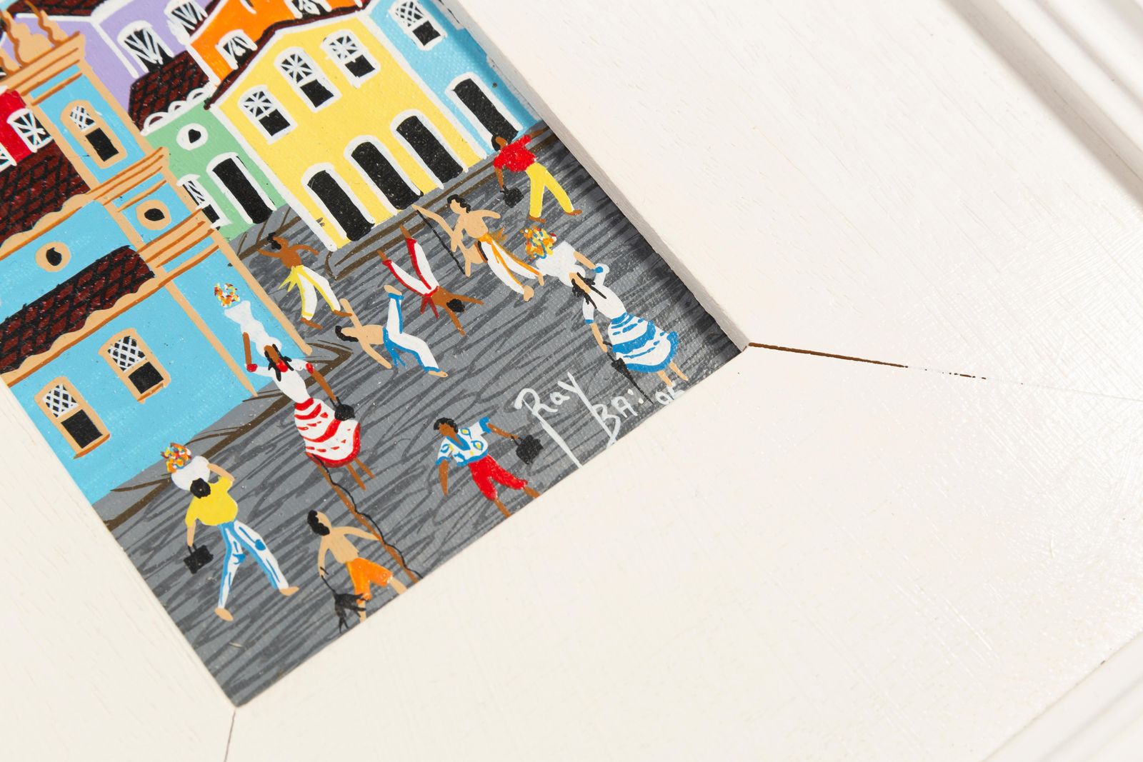 Small Oil Painting, White Wood Frame, The City, Ray Bai, 1995 photo 255.0