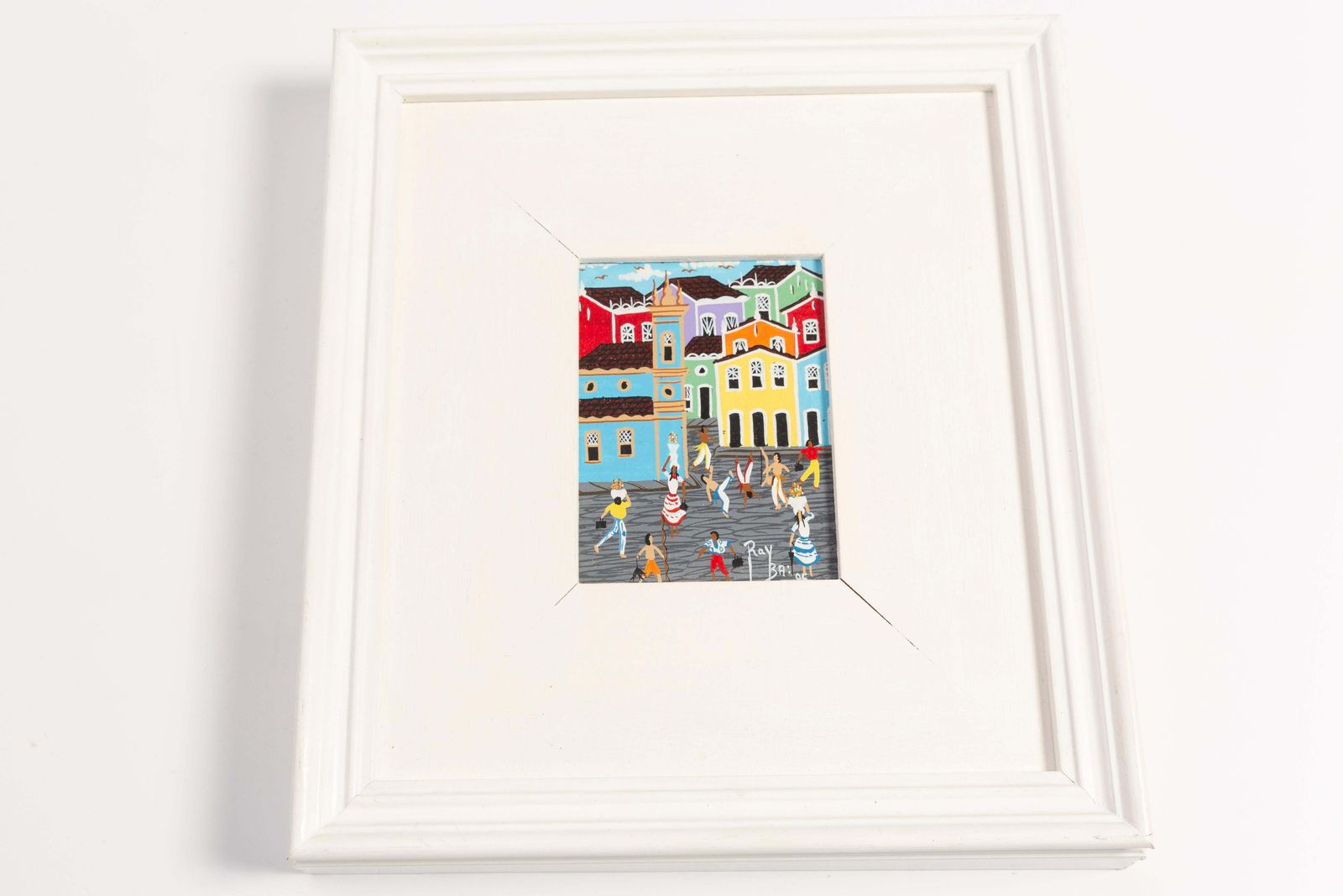 Small Oil Painting, White Wood Frame, The City, Ray Bai, 1995 photo buy