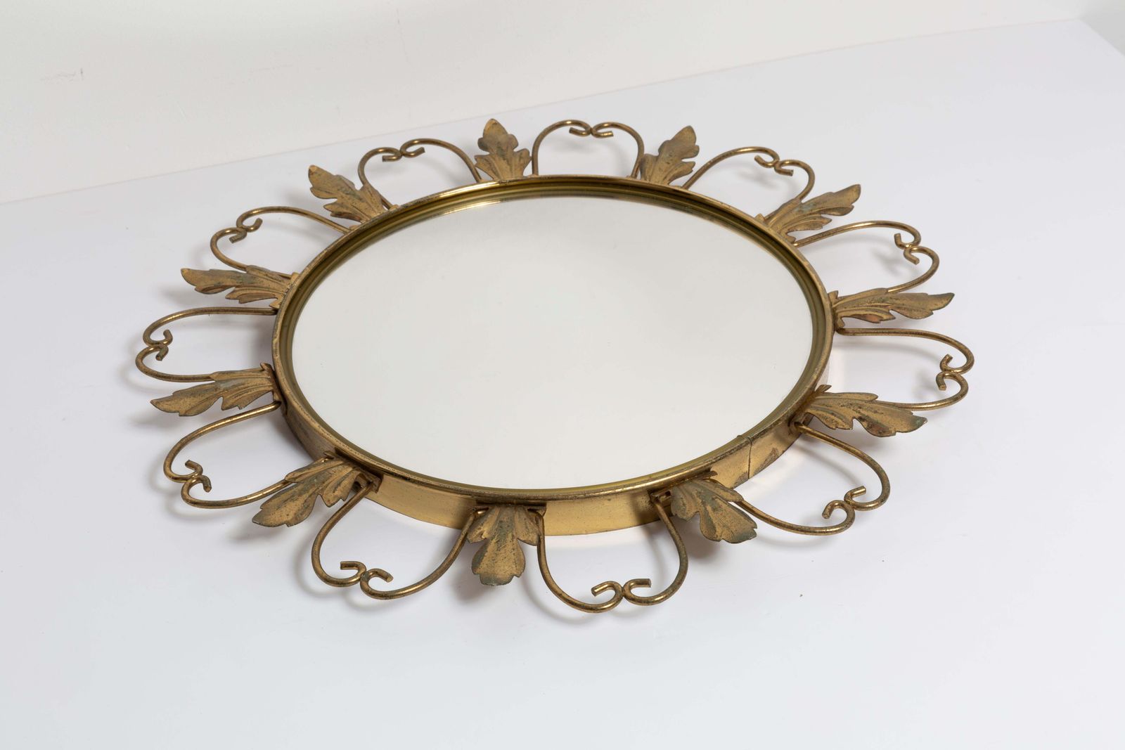 Mid Century Gold Sunburst Mirror, Metal, Belgium, 1960s photo Home Decor