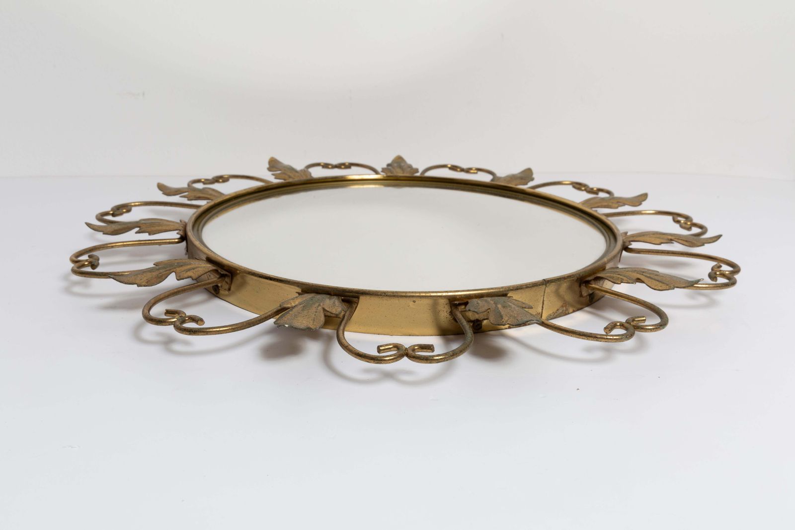Mid Century Gold Sunburst Mirror, Metal, Belgium, 1960s photo buy