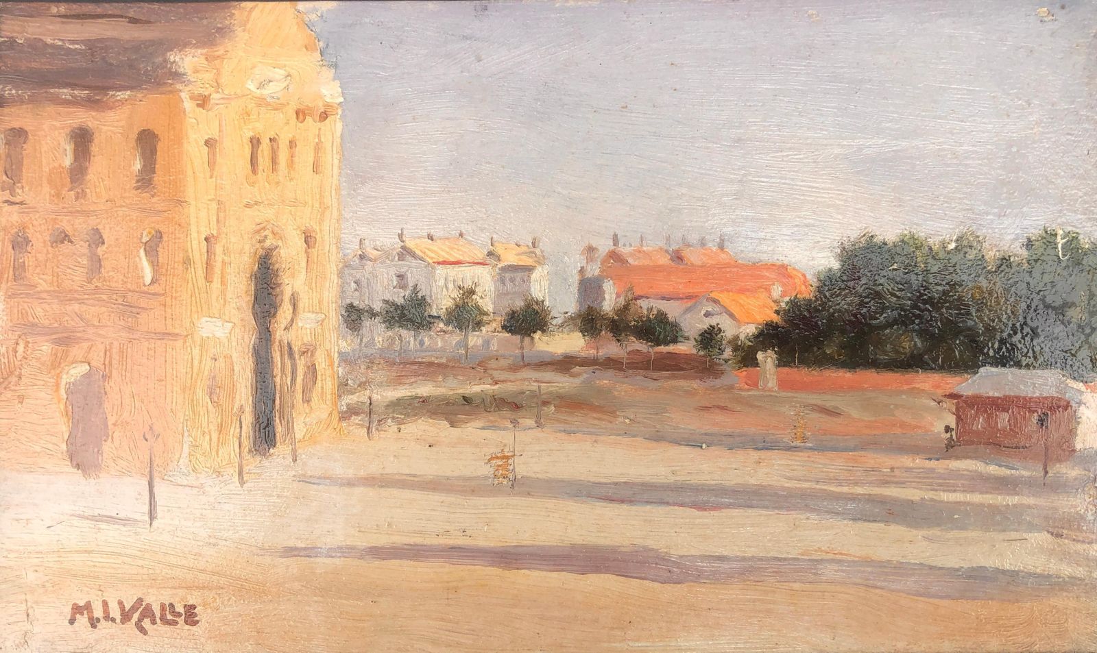 Manuel Isidor Valle Micolau Early 1920s Spanish Village Landscape Oil Painting Mediterranean Plein Air Art