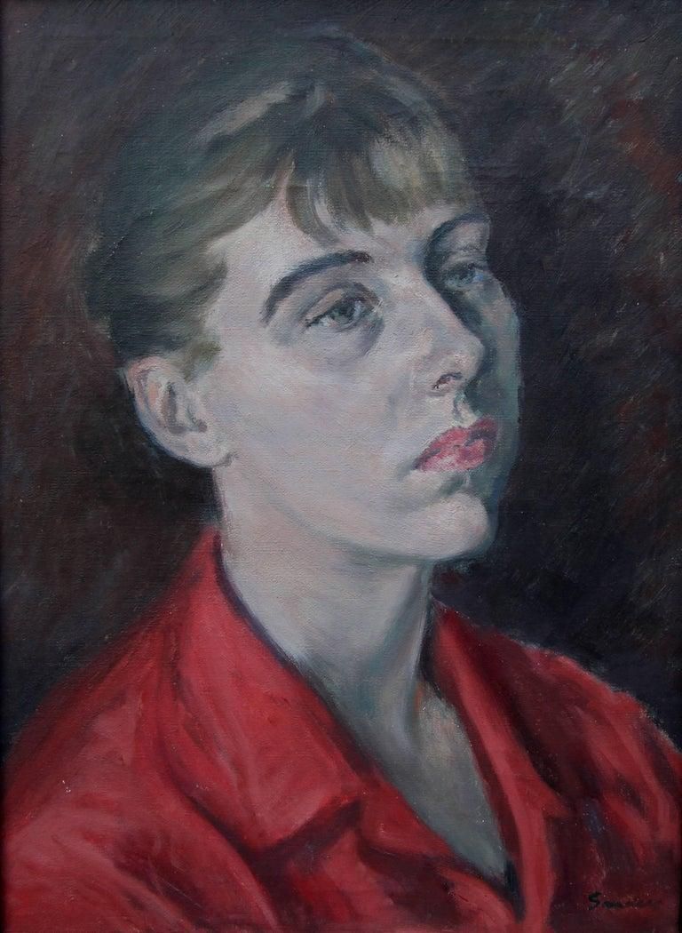 Christopher Sanderslady In Red   British Impressionist Oil Painting Portrait   Royal Academy Artistcirca 1960 photo for sale