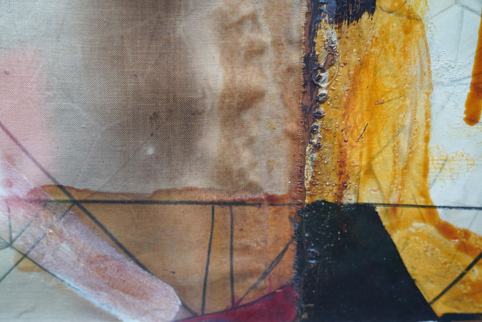 Erling Andersenabstract Composition With Ochre   Danish 1969 Art Mixed Media And Oil Painting1969 photo buy