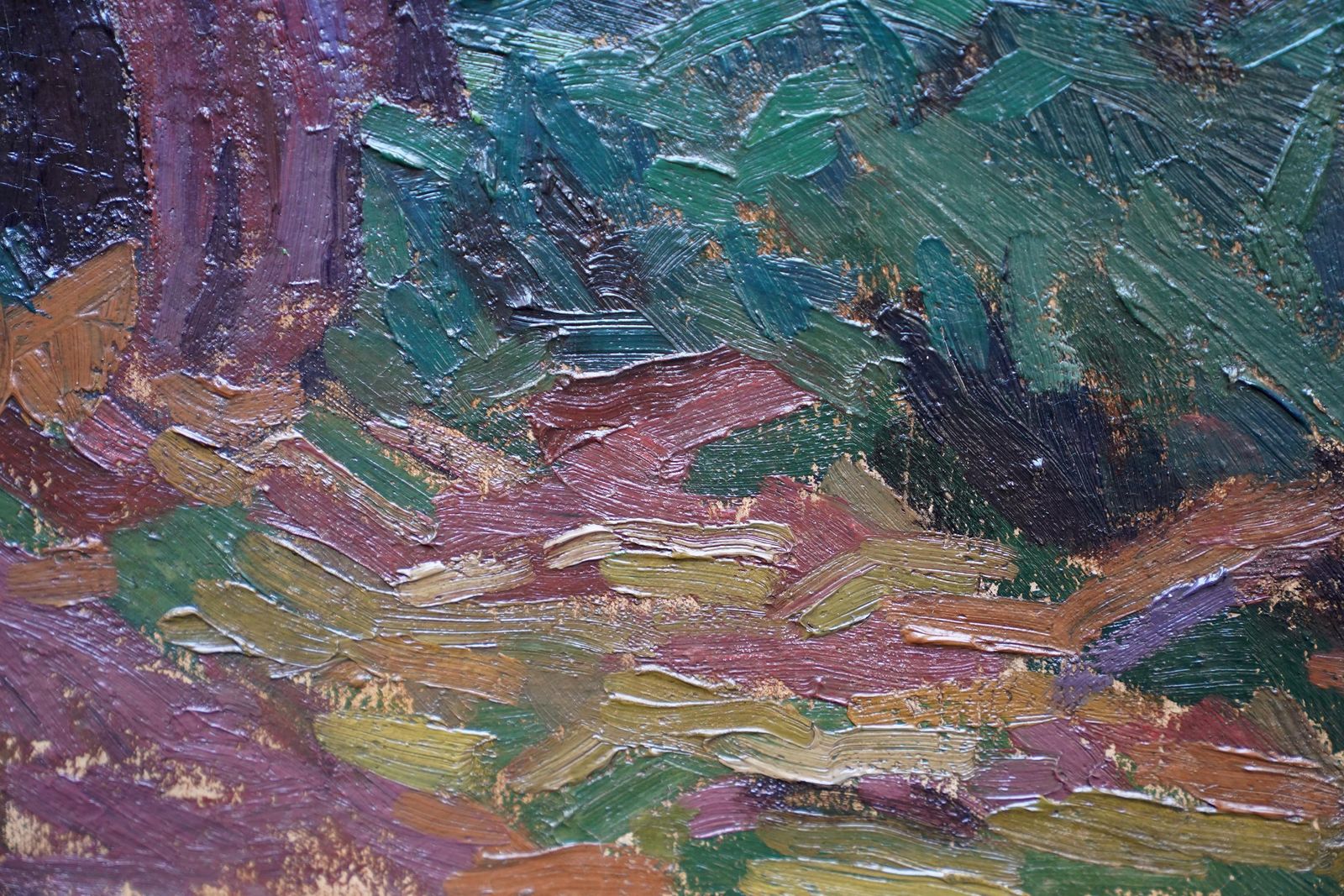Peter L. Fieldview Through Trees   British Post Impressionist 50's Art Landscape Oil Paintingcirca 1950 photo vintage