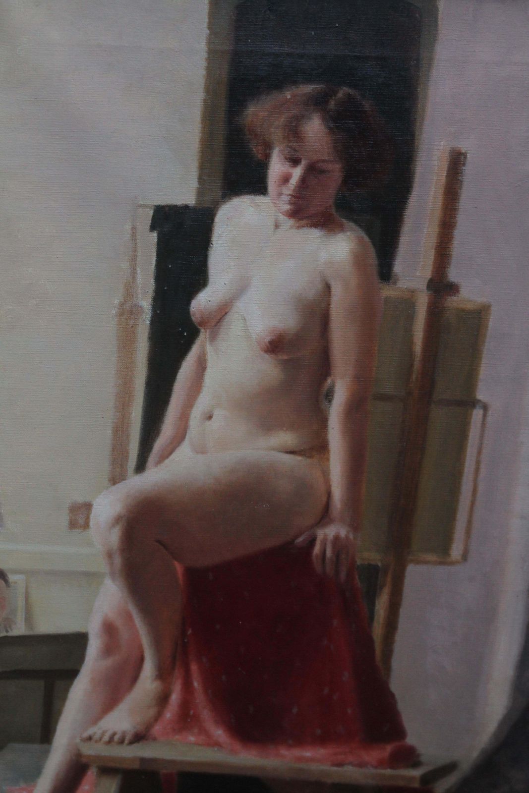 E.A. Jayseated Nude Model In Art Class   British 40's Slade School Portrait Oil Paintingcirca 1940 photo Art