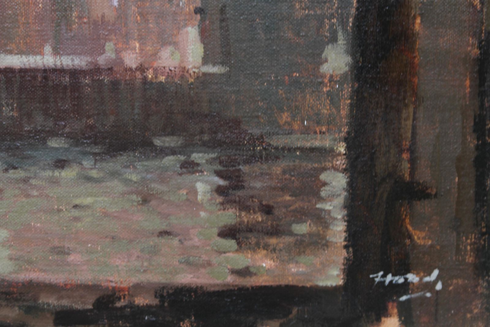 Ernest Burnett Hoodthe Bridge   Scottish 20thc Art Oil Painting Industrial River Landscape Glasgow1970 photo buy