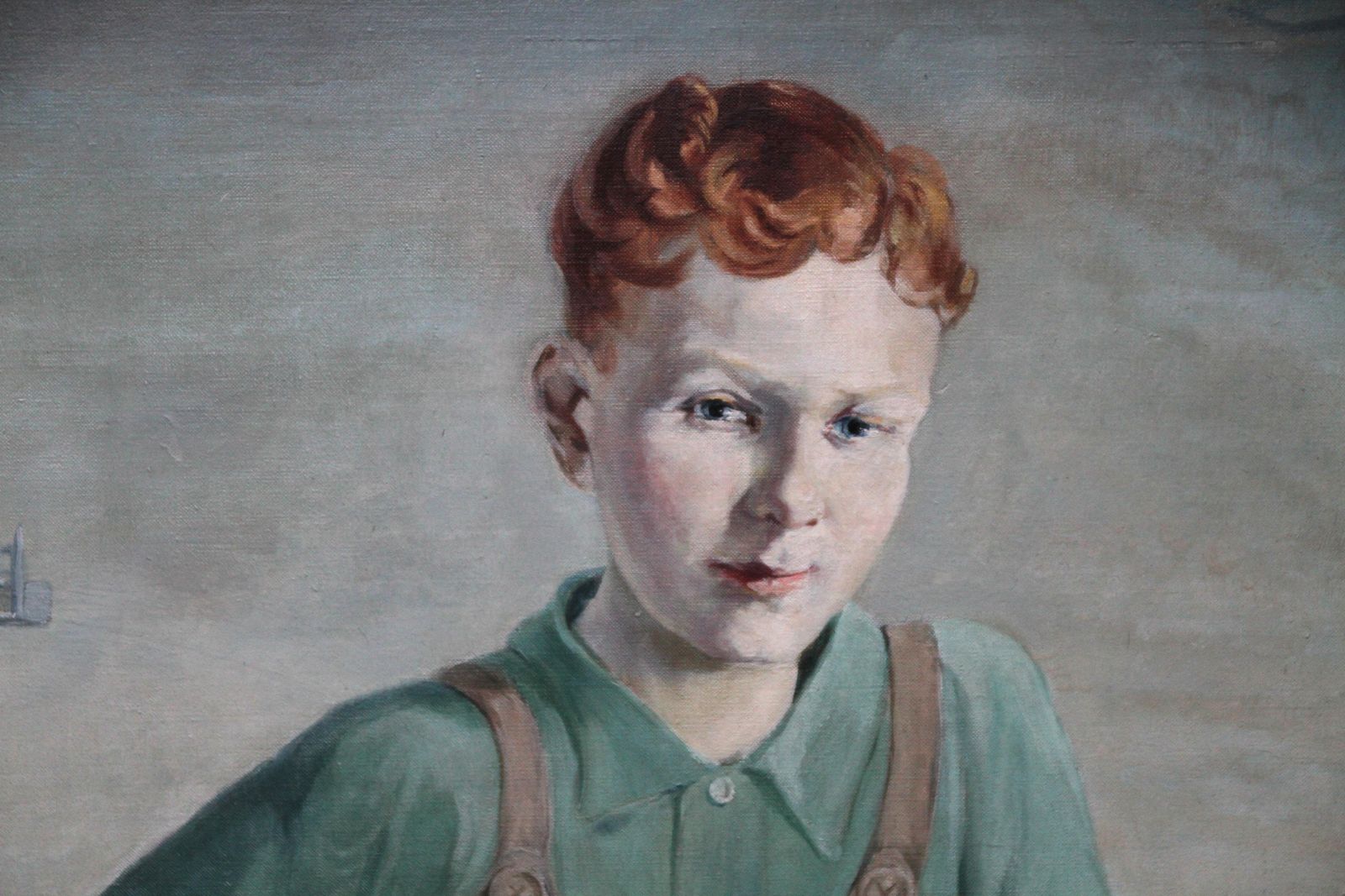 Agnes L Reidthe Train Set   British 20's Art Interior Oil Portrait Boy Playing Female Artistcrica 1920 photo 3600.0
