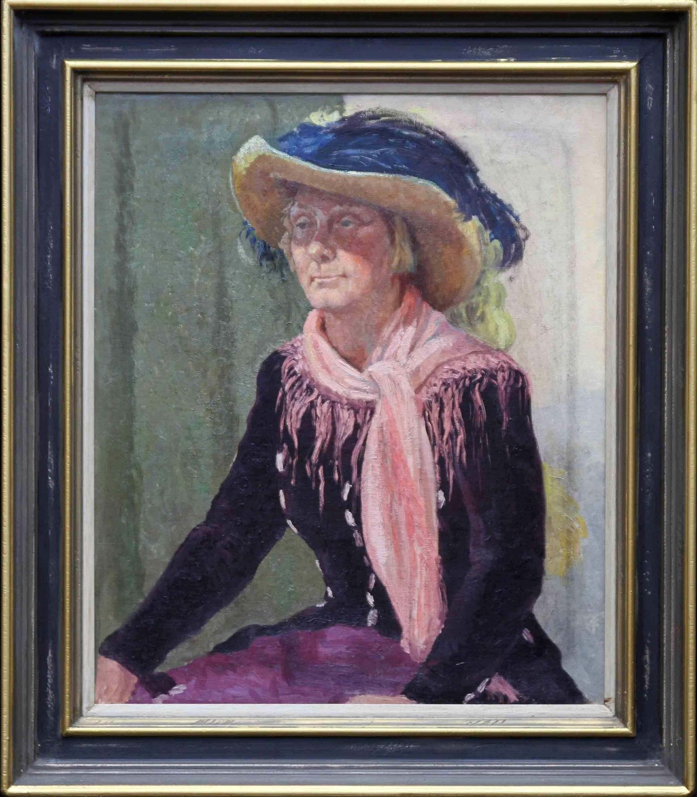 Constance Anne Parkerportrait Of A Lady In A Hat   British 50's Art Oil Painting Female Artistcirca 1955
