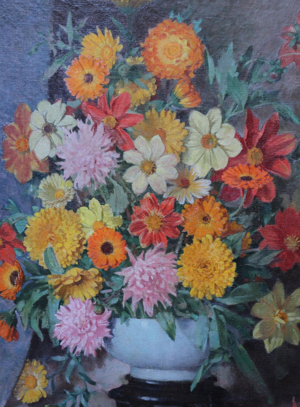 John Aikenscottish Floral   Scottish Art 1920's Oil Painting Still Life Floral Arangementcirca 1925 photo for sale