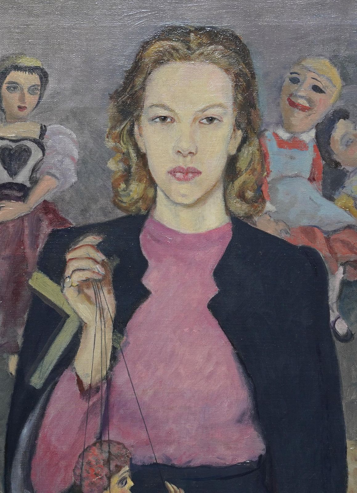 James Cleaverportrait Of Caroline And Her Puppets   British 1930s Theatrical Art Oil Painting1937 photo Art