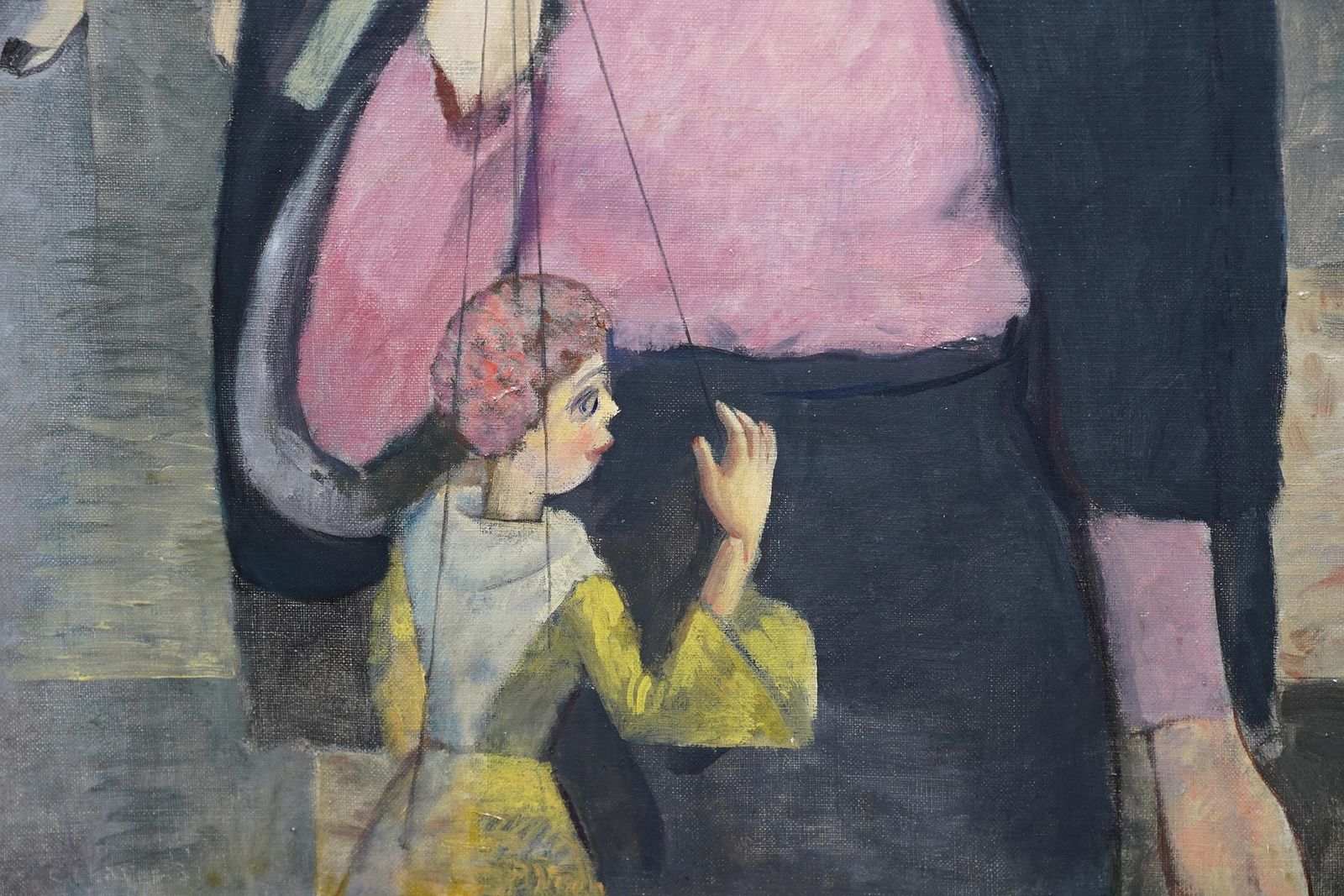 James Cleaverportrait Of Caroline And Her Puppets   British 1930s Theatrical Art Oil Painting1937 photo vinterior