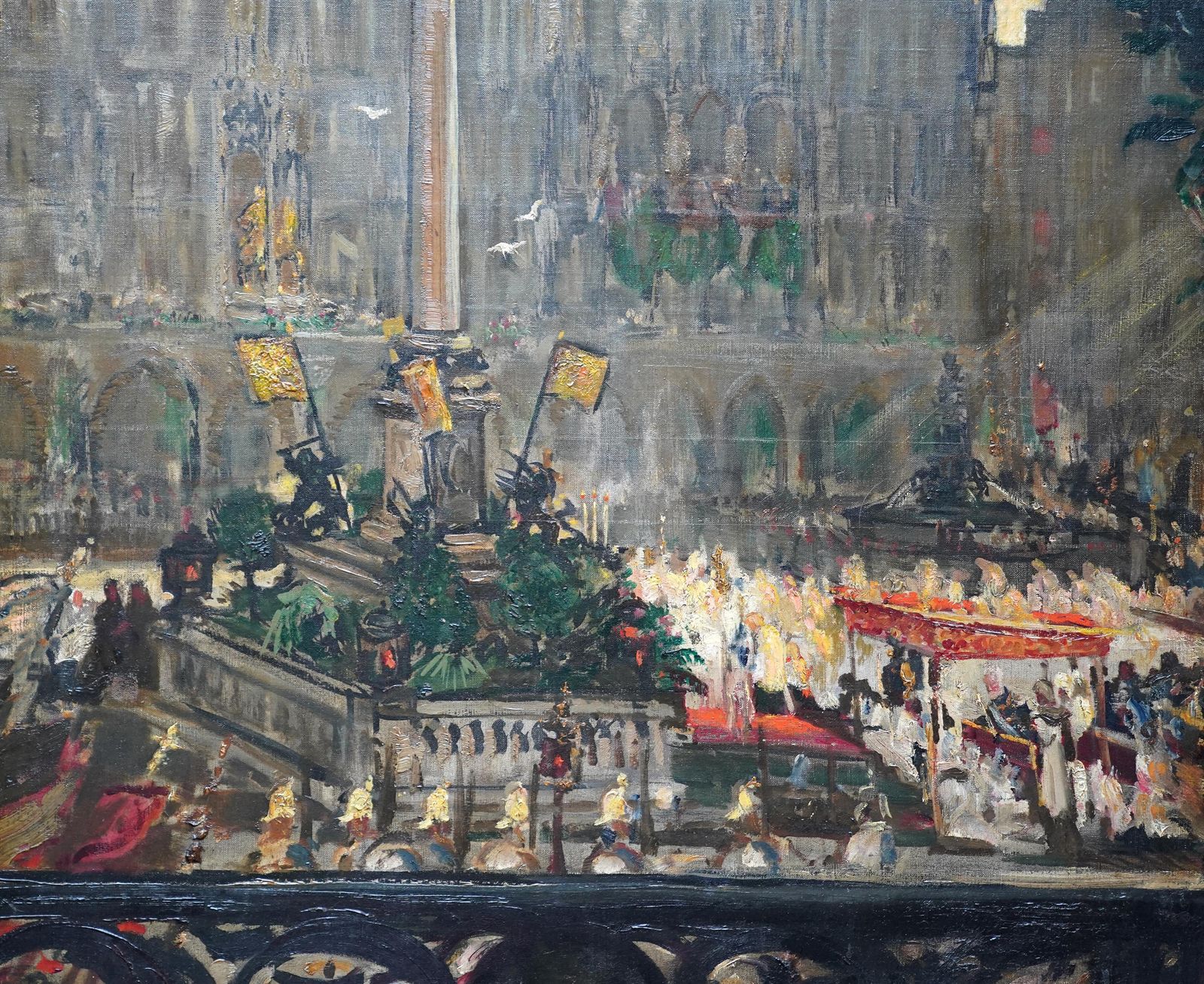 Celebrations At Marienplatz, Munich French 1900 Art City Landscape Oil Paintingcirca 1900 photo Art