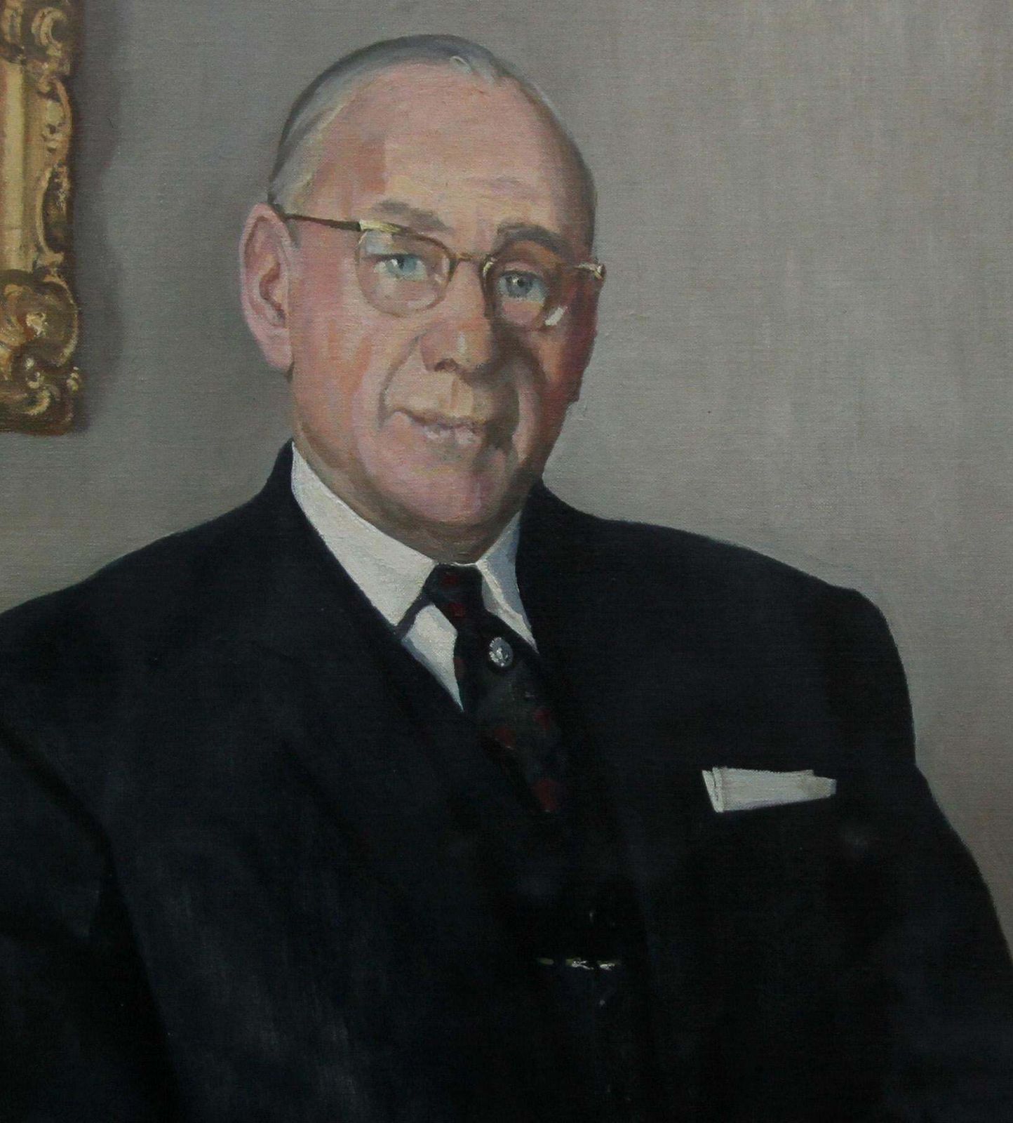 Harry Rutherfordportrait Of A Gentleman   British Oil Painting Interior Seated Suited Man Circa 1970 photo for sale
