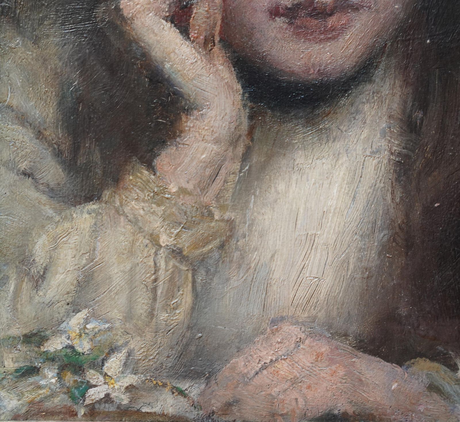 Portrait Of Girl In Straw Hat   British Victorian Art Newlyn School Oil Paintingcirca 1890 photo vinterior