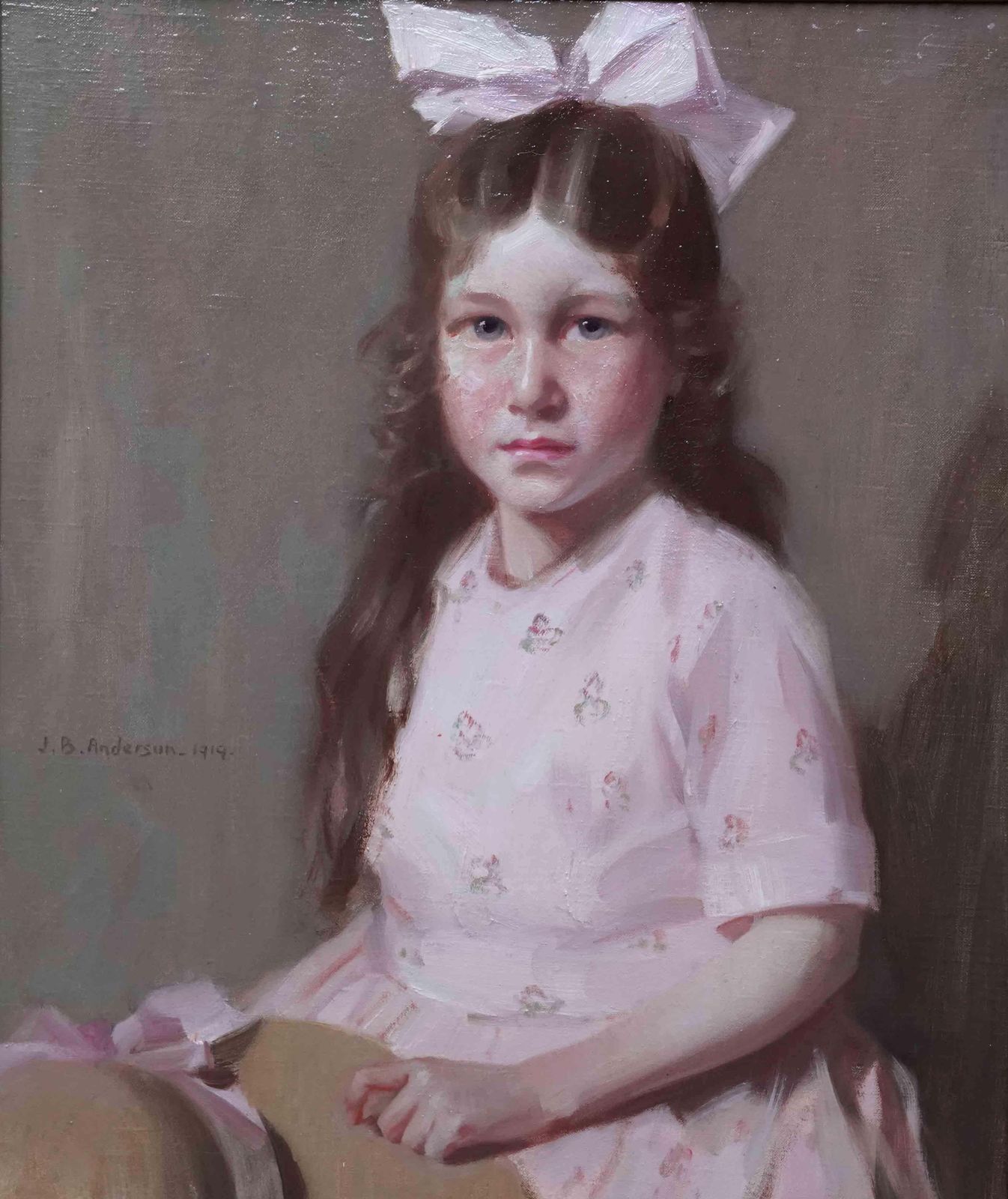 Art James Bell Andersonportrait Of A Girl With Hat   Scottish 1919 Art Oil Painting Edinburgh Artist1919 photo
