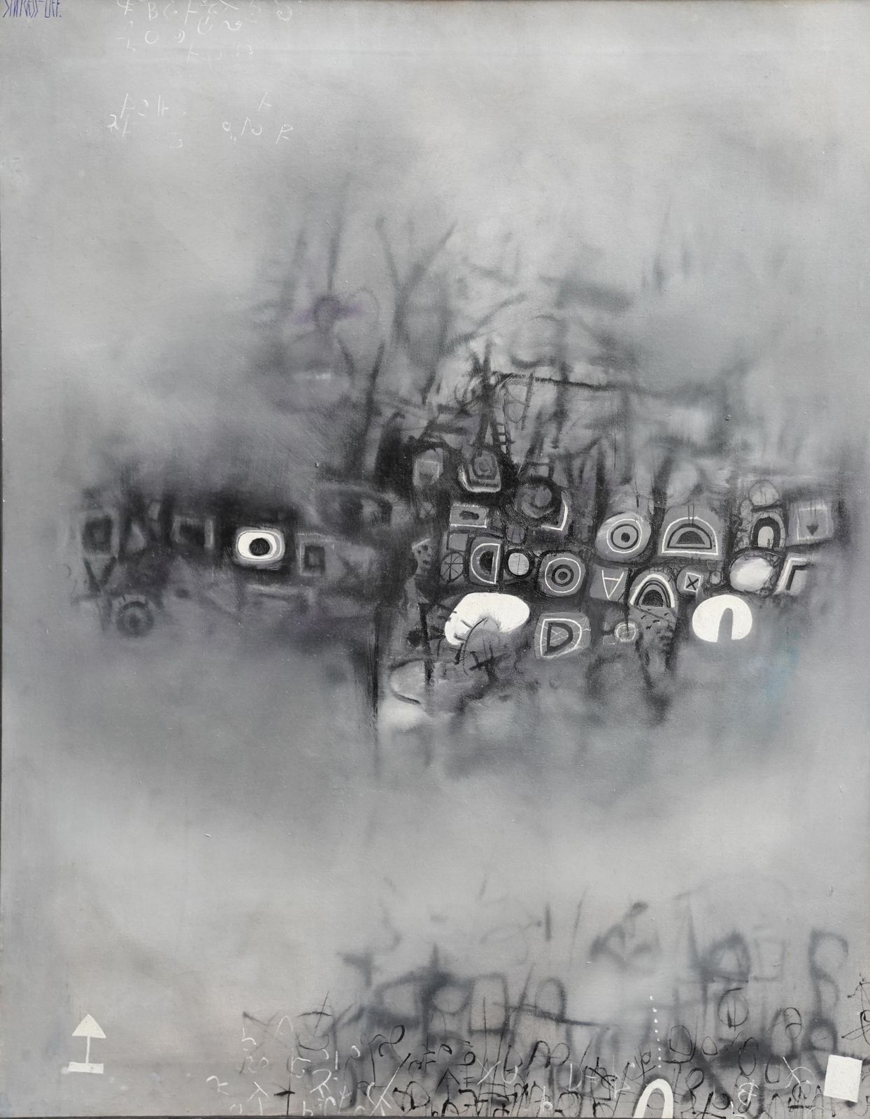 Christopher Sturgess Liefmonochrome Abstract 1961   British Sixties Art Abstract Oil Painting Black White1961 photo furniture