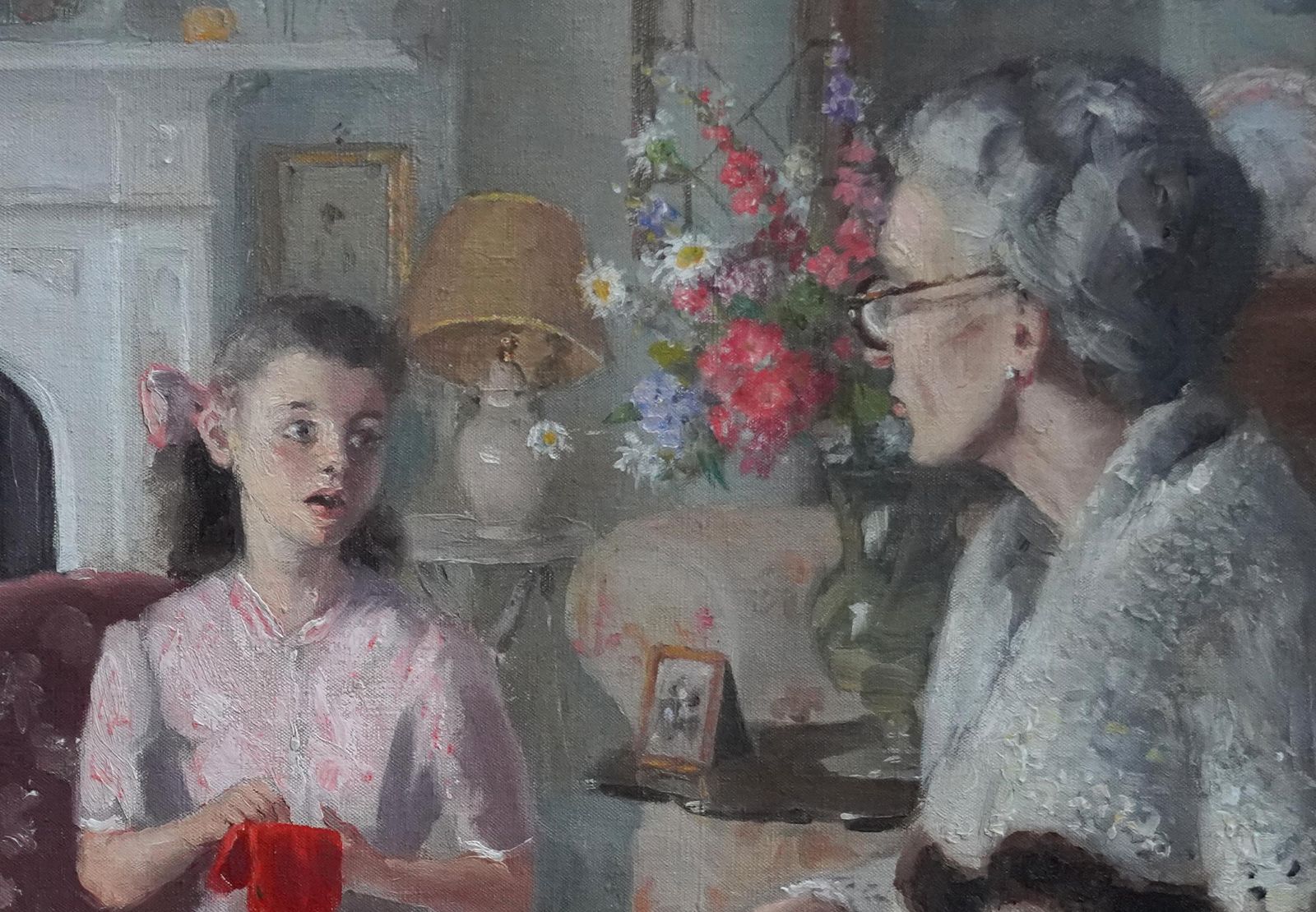Anthony Devasgrandma And Grand Daughter In An Interior   British 40's Portrait Oil  Paintingcirca 1940 photo vinterior