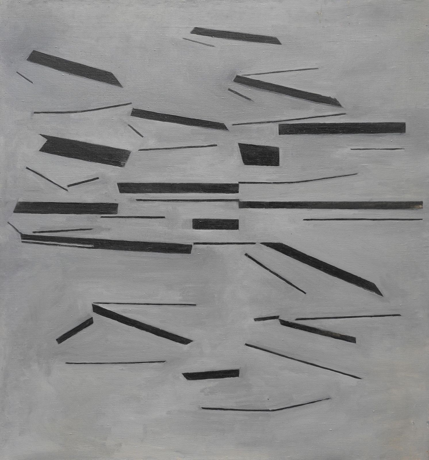 Penelope Ellisblack On Grey Conceptual Abstract   British 60's Conceptual Art Oil Painting1963 photo furniture