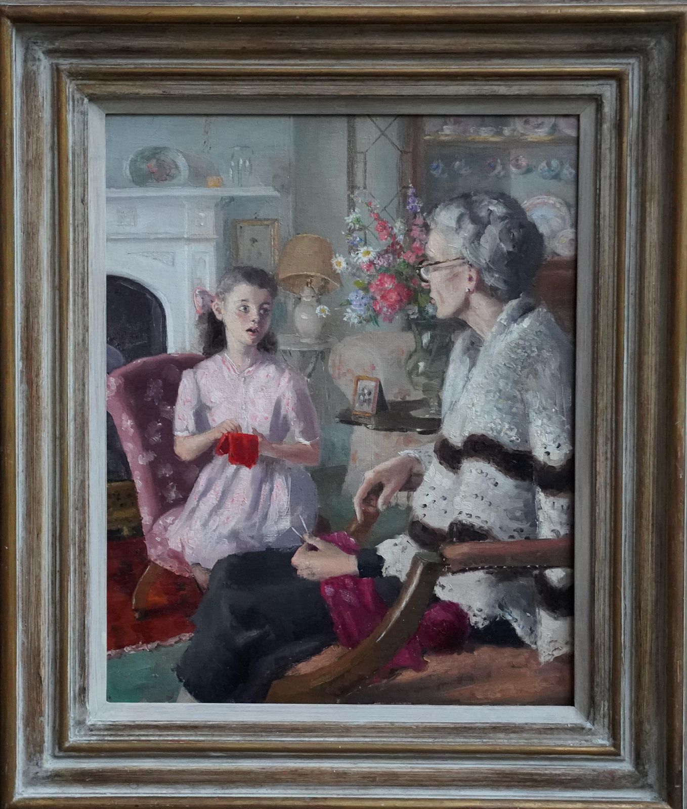 Art Anthony Devasgrandma And Grand Daughter In An Interior   British 40's Portrait Oil  Paintingcirca 1940 photo
