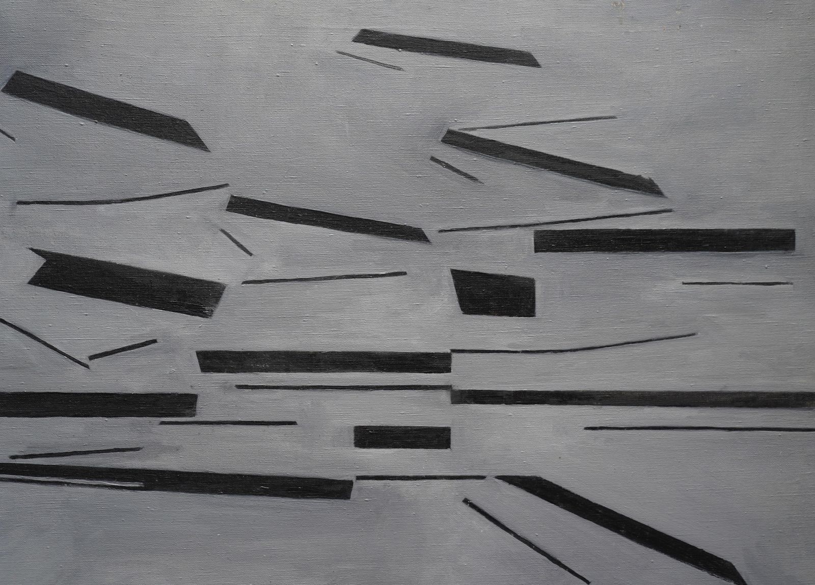 Penelope Ellisblack On Grey Conceptual Abstract   British 60's Conceptual Art Oil Painting1963 photo vintage