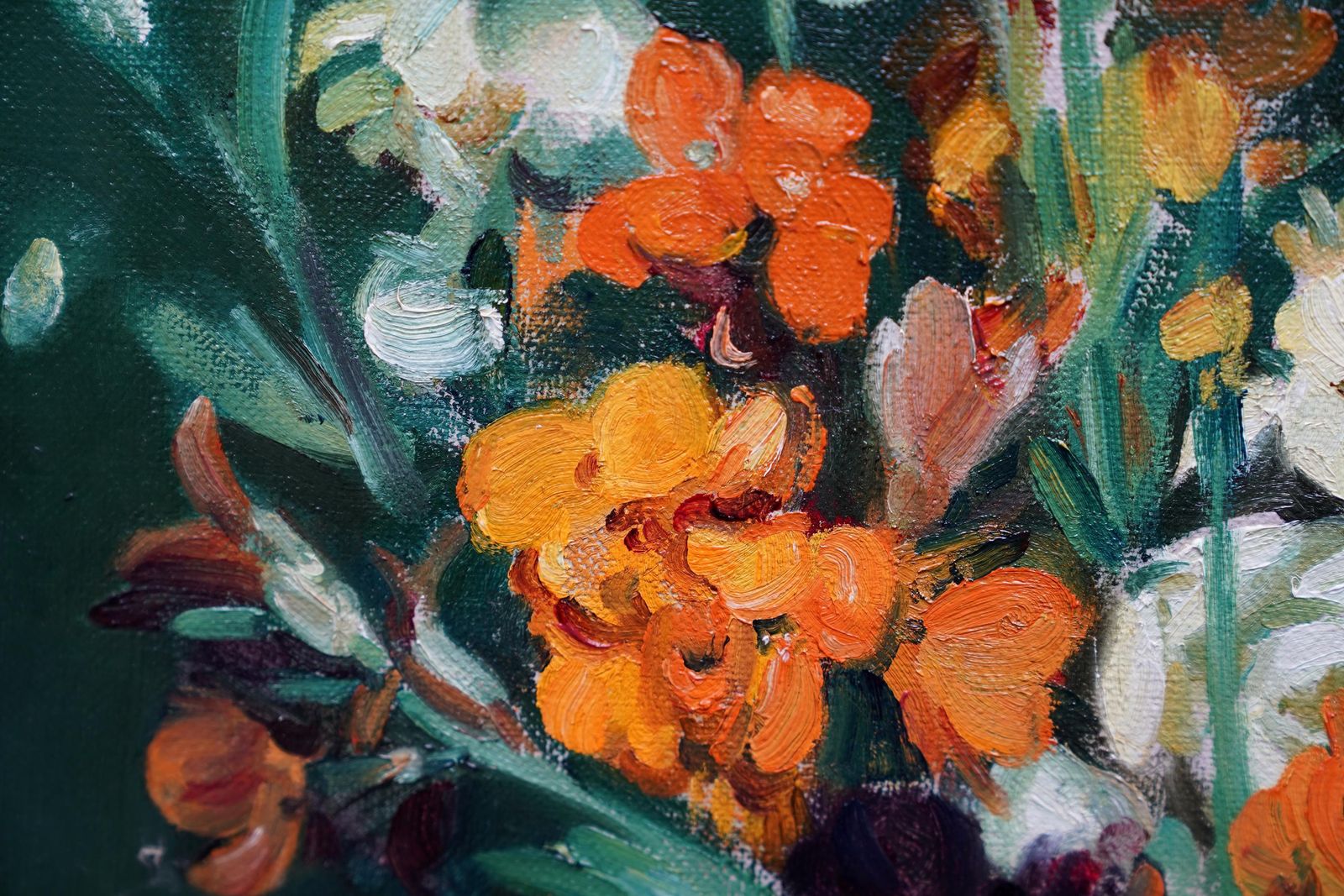 photo furniture Andrew Lawstill Life Of Wallflowers   Scottish 1920's Exh. Floral Art Flower Oil Paintingcirca 1920