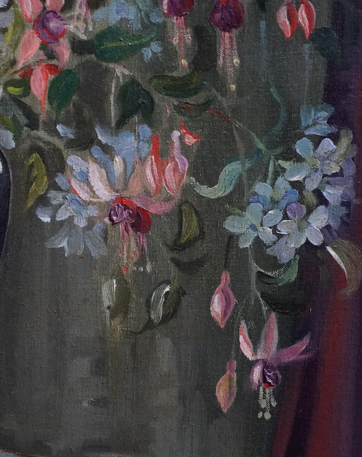 photo furniture Marion Grace Hockenfloral Of Fuchsias In A Blue Vase   British Fifties Still Life Art Oil Paintingcirca 1950