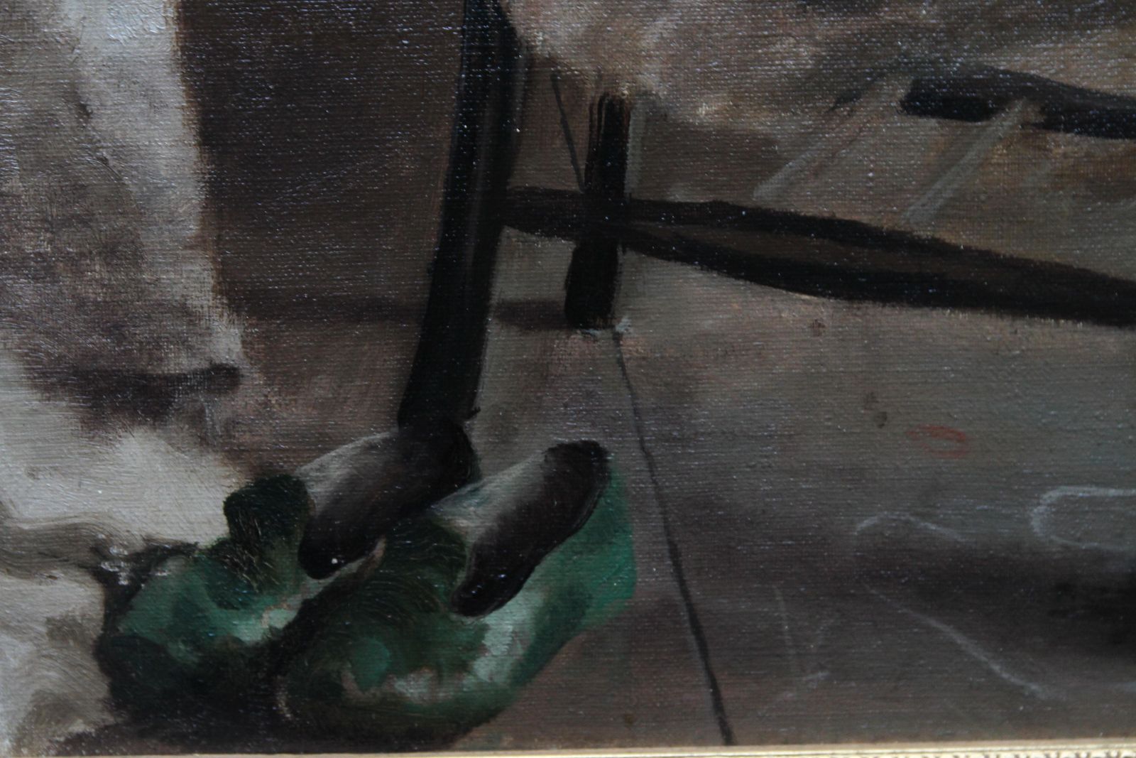 E.A. Jaynude In Life Class With Green Shoes   British 40's Slade School Art Oil Paintingcirca 1940 photo vintage