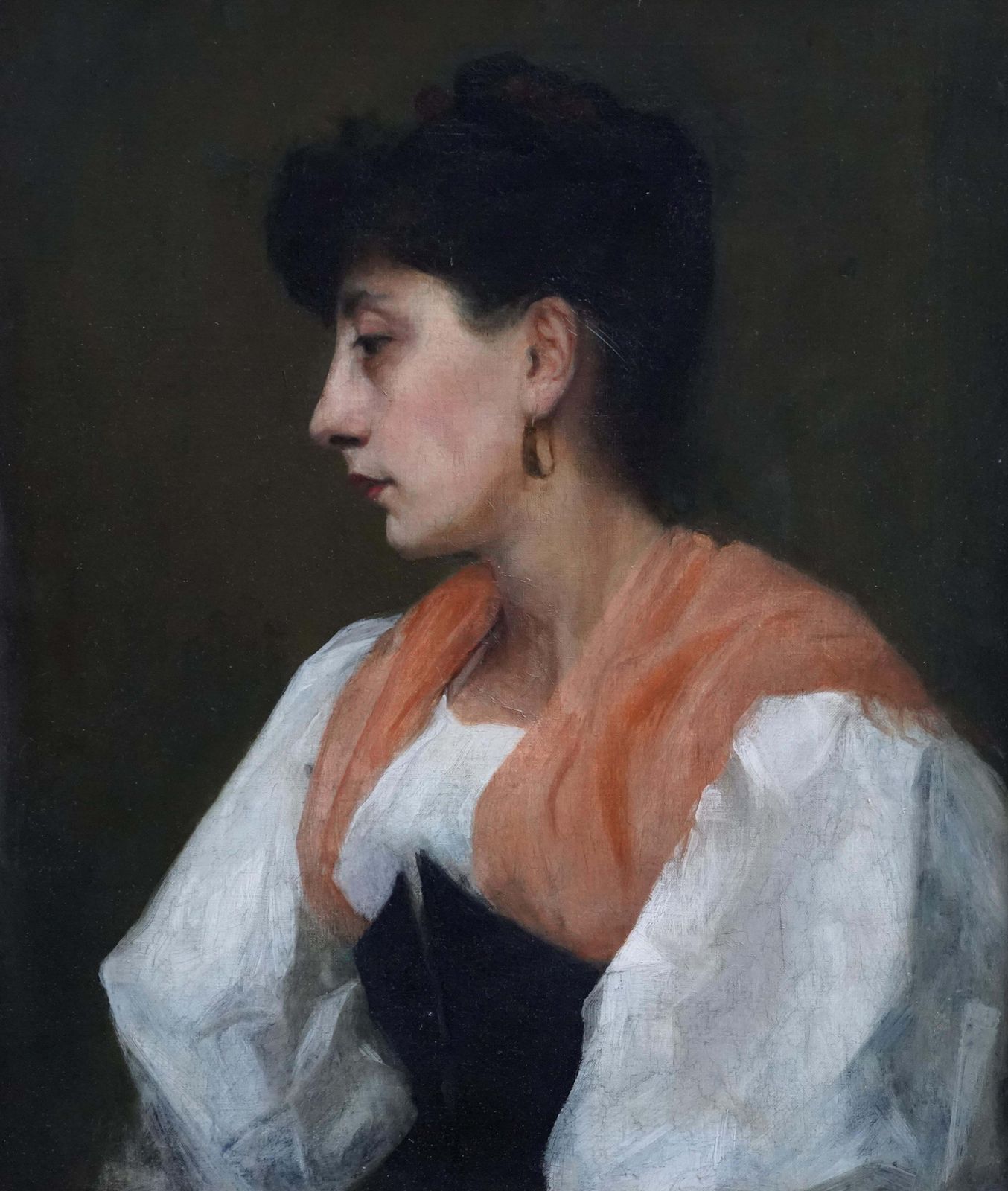 photo for sale Ursula Wood (Att)portrait Of A Lady In Orange Shawl   British Edwardian Art Portrait Oil Paintingcirca 1910