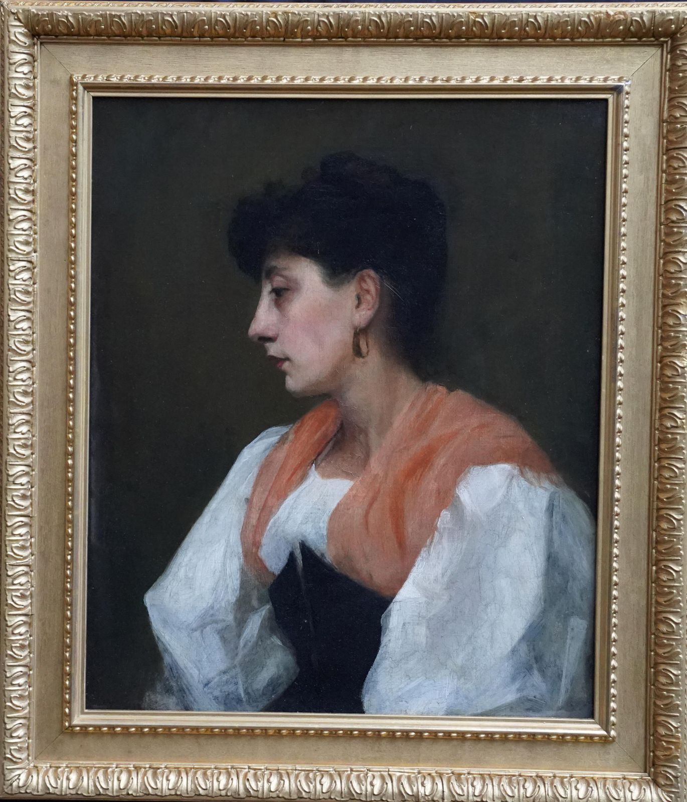 Art Ursula Wood (Att)portrait Of A Lady In Orange Shawl   British Edwardian Art Portrait Oil Paintingcirca 1910 photo