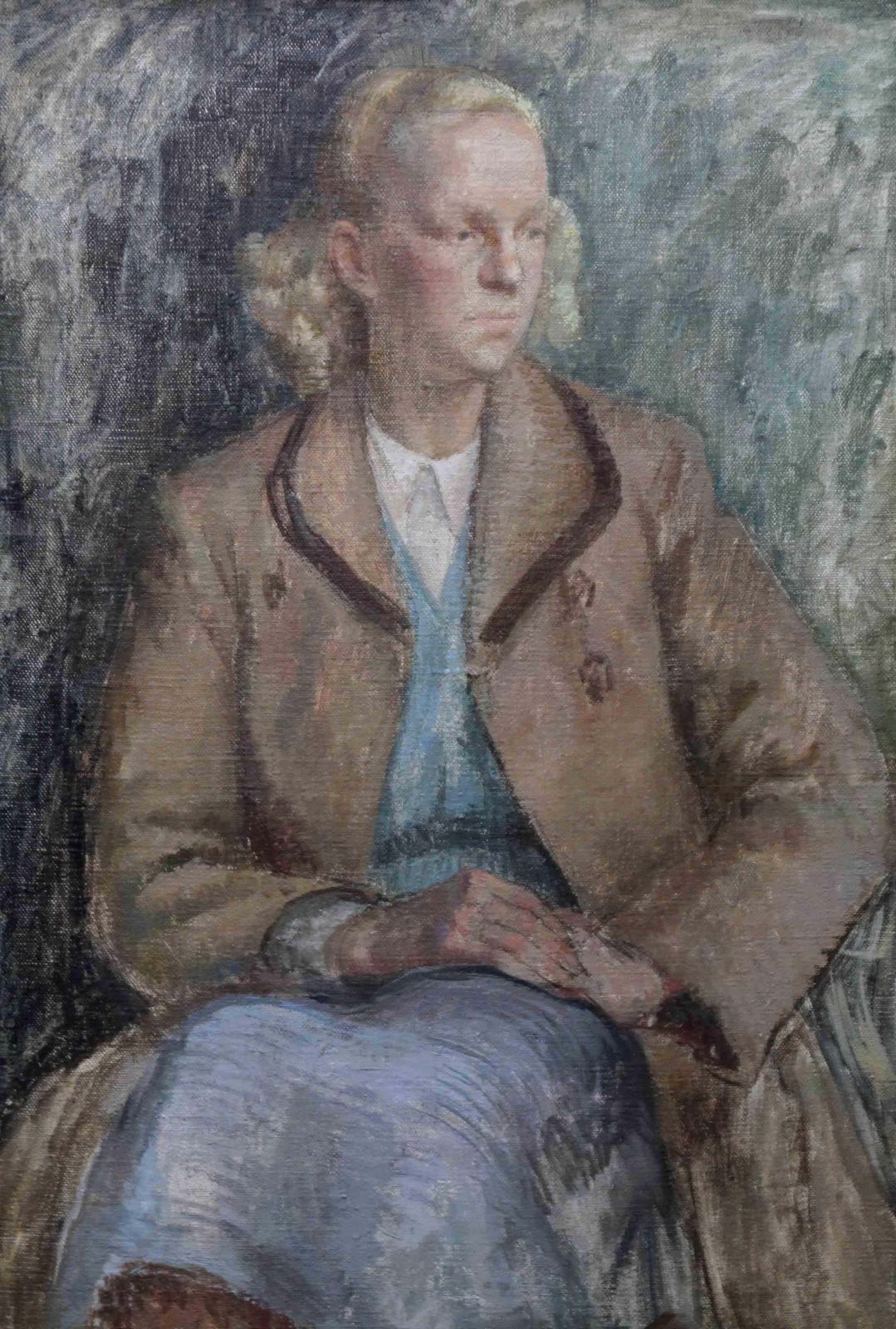 Constance Anne Parkerportrait Of A Lady    British 50's Post Impressionist Oil Painting Blonde Woman Circa 1955 photo for sale
