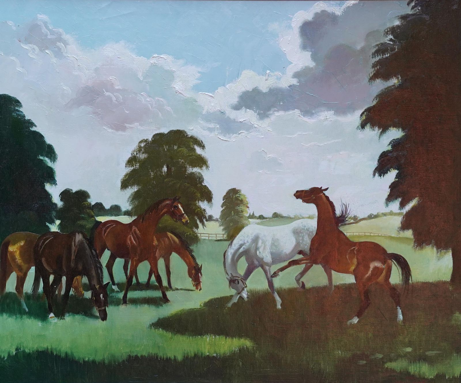 Doris Zinkeisenhorses In A Landscape   Scottish 1960's Equine Art Oil Painting Female Artistcirca 1960 photo furniture