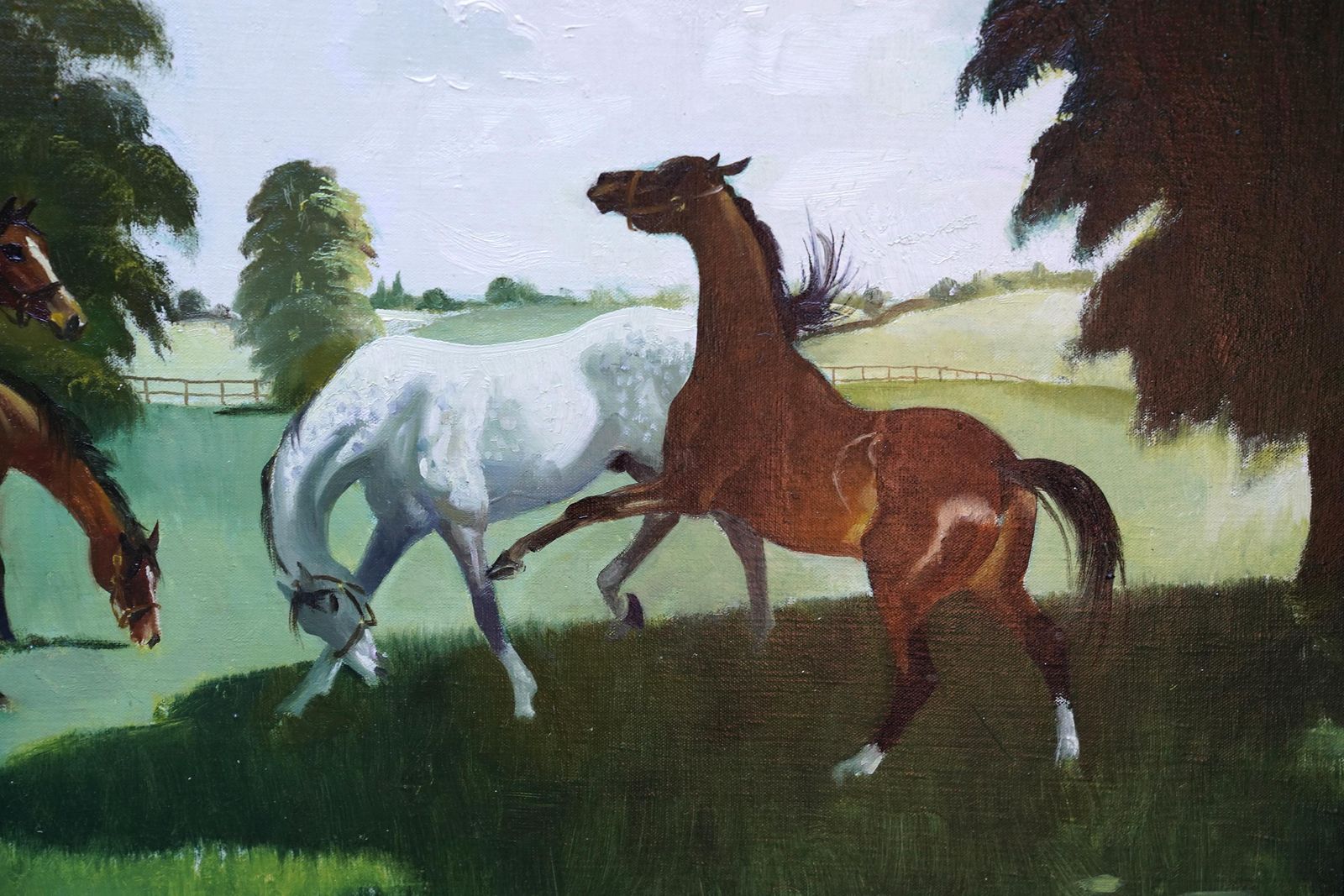 Doris Zinkeisenhorses In A Landscape   Scottish 1960's Equine Art Oil Painting Female Artistcirca 1960 photo for sale