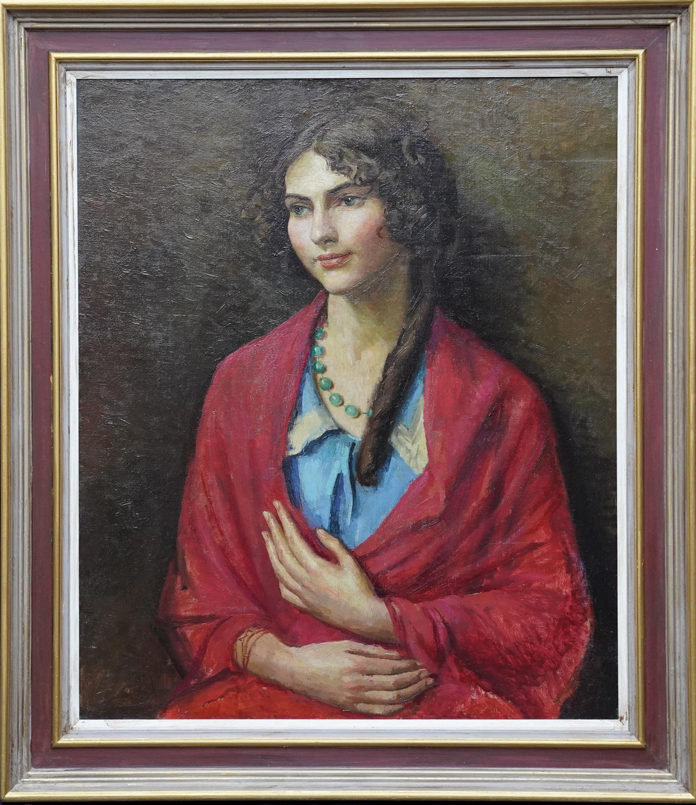 Lionel Ellisportrait Of Woman In Red Shawl   Nudes Verso   British 1940's Art Oil Paintingcirca 1940