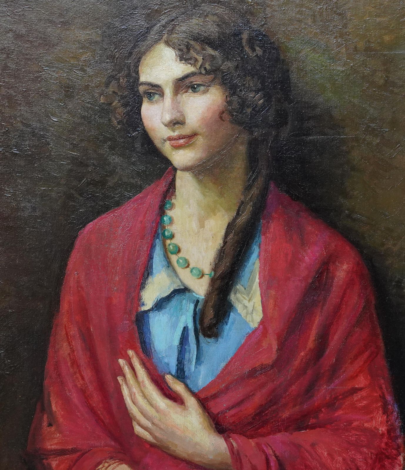 Lionel Ellisportrait Of Woman In Red Shawl   Nudes Verso   British 1940's Art Oil Paintingcirca 1940 photo for sale