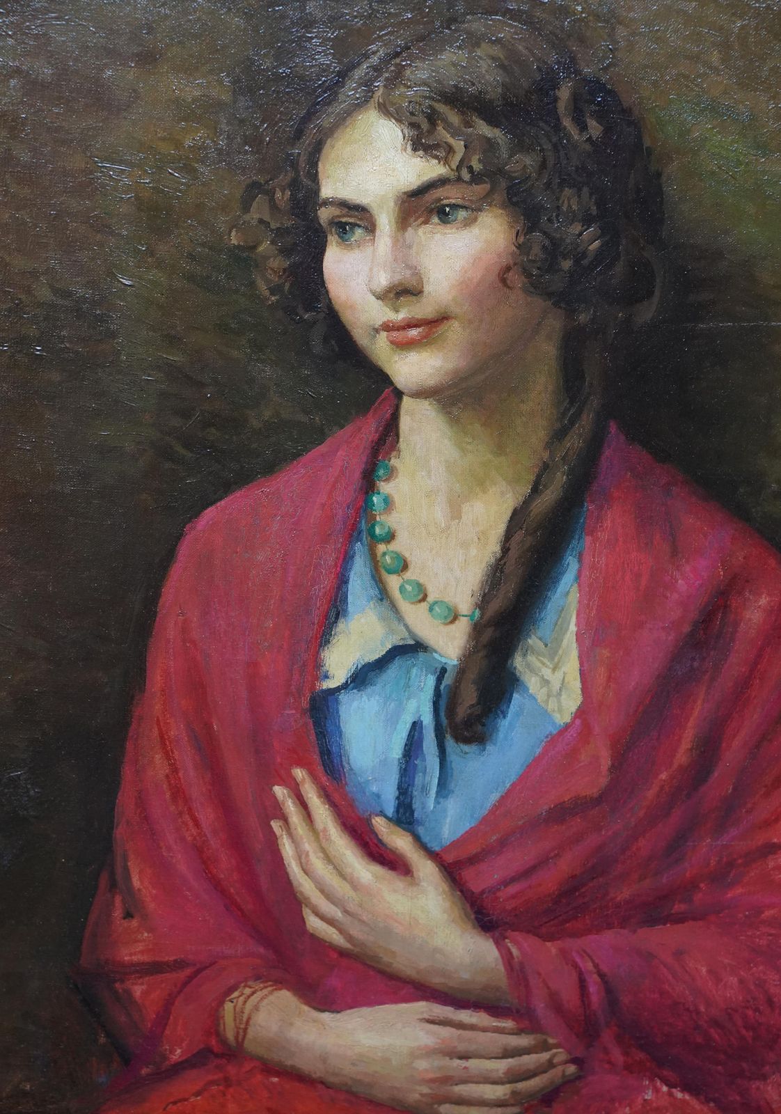 Lionel Ellisportrait Of Woman In Red Shawl   Nudes Verso   British 1940's Art Oil Paintingcirca 1940 photo Art
