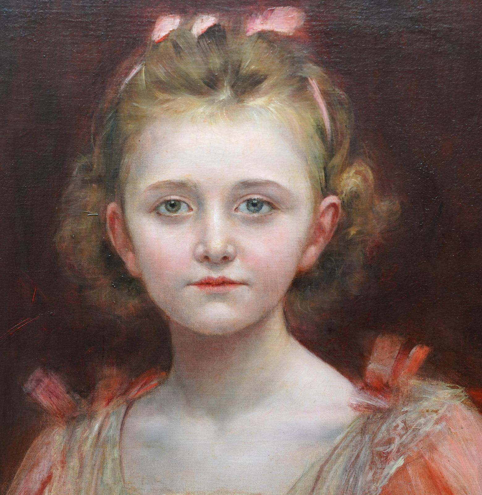 Georges Van Den Bosportrait Of A Young Girl In Peach Dress   Edwardian Art Oil Paintingcirca 1905 photo 3878.0