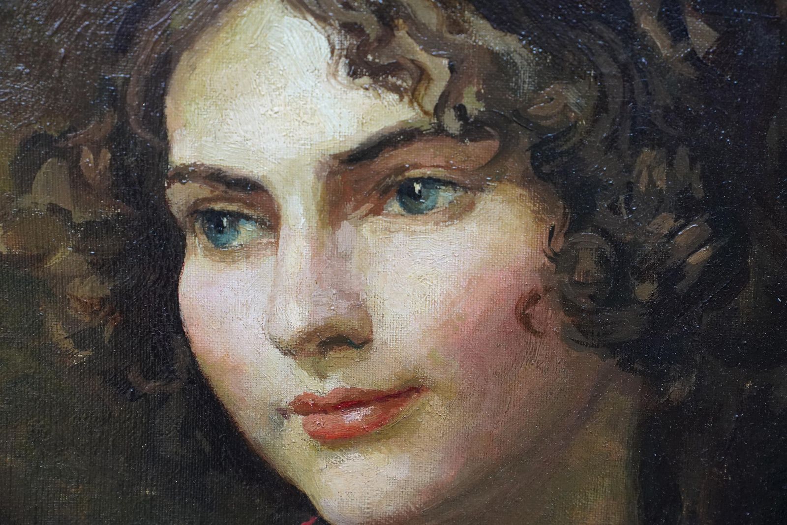 Lionel Ellisportrait Of Woman In Red Shawl   Nudes Verso   British 1940's Art Oil Paintingcirca 1940 photo vinterior