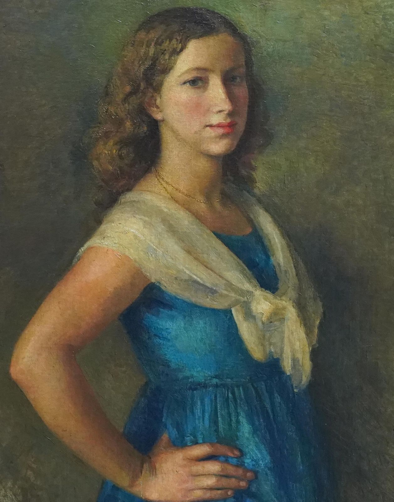 Lionel Ellisportrait Of A Girl In White Lace Shawl   British 1929 Art Portrait Oil Painting1929 photo for sale